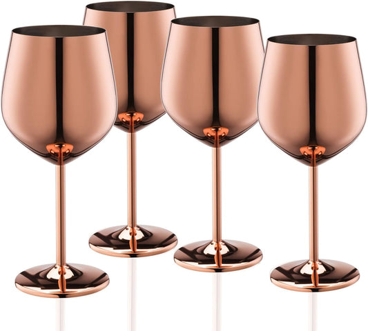 Rose Gold Wine Glasses Set of 4, 18Oz Copper Stainless Steel Unbreakable Metal Glass for Outdoor, Travel, Camping - Ideal Wine Accessories Gift