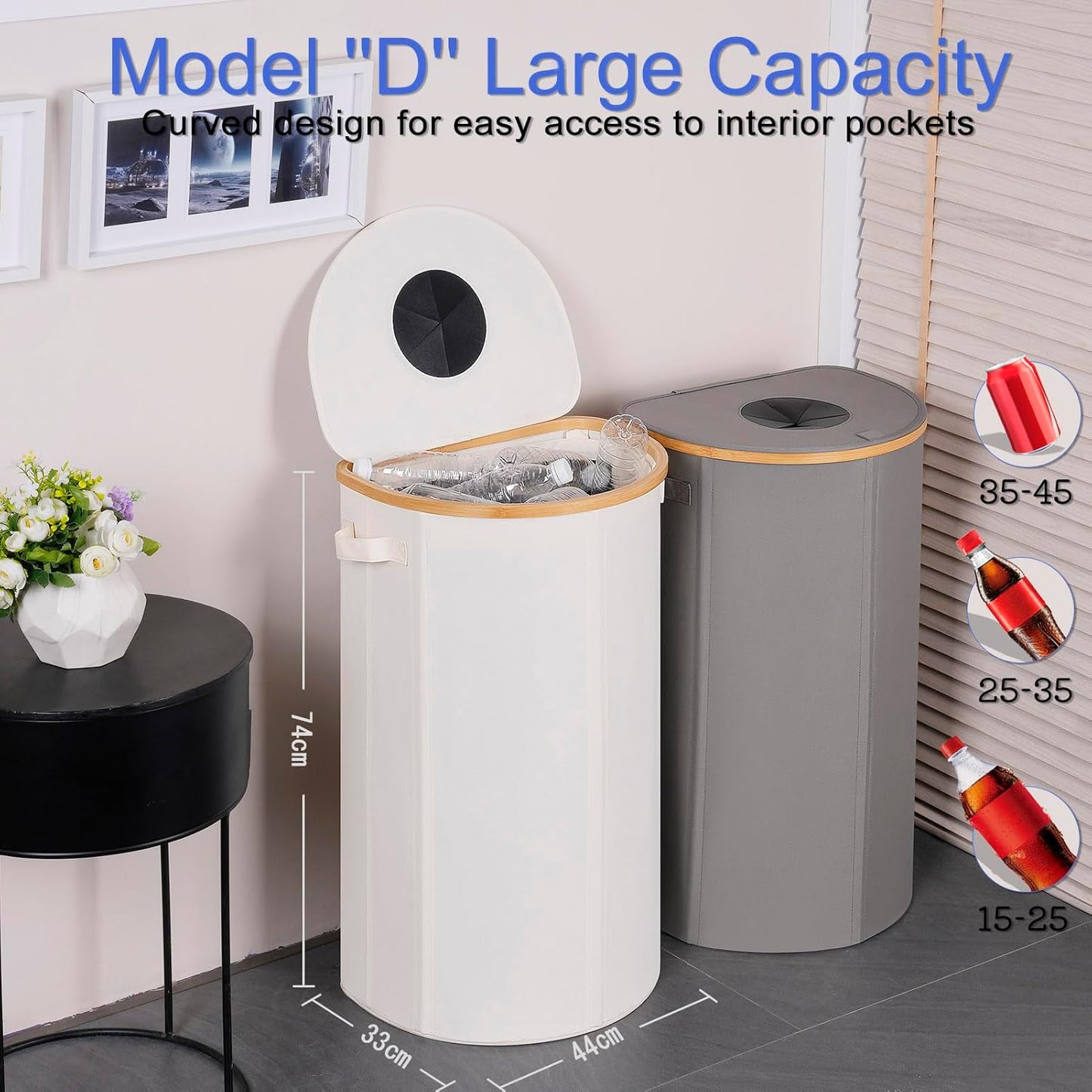 Recycling Bin for Kitchen 100L, 26 Gallon Recycle Bins for Indoor Outdoor Home Use with 2 Removeable and Reusable Inner Bags, Tall Recycle Bin for Bottle Can Plastice Stickers (Grey)