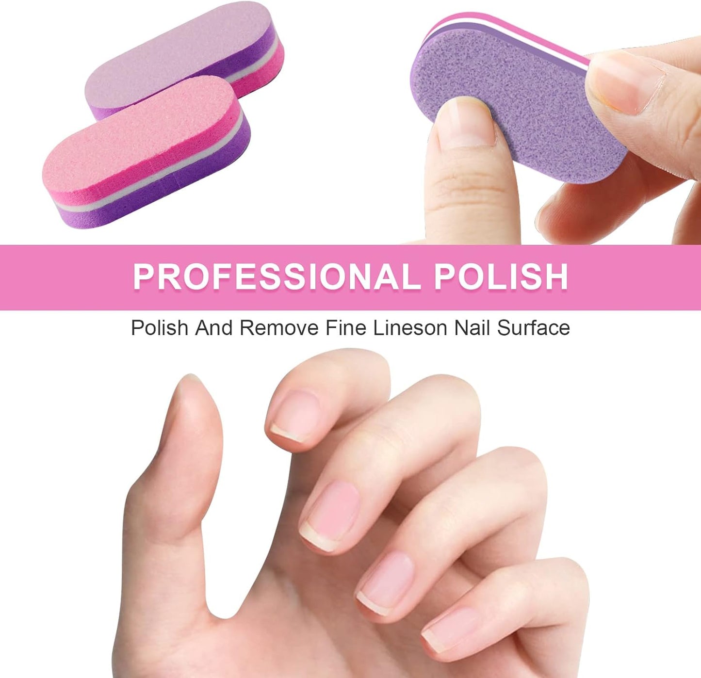 Mini Nail Buffers, 40Pc 100/180 Grit Sponge Mini Nail Files Bulk for Acrylic Nails, Buffer Block Nail File,Mini Bulk Nail Buffers Double Sided for Manicure Tools - Pink/Purple