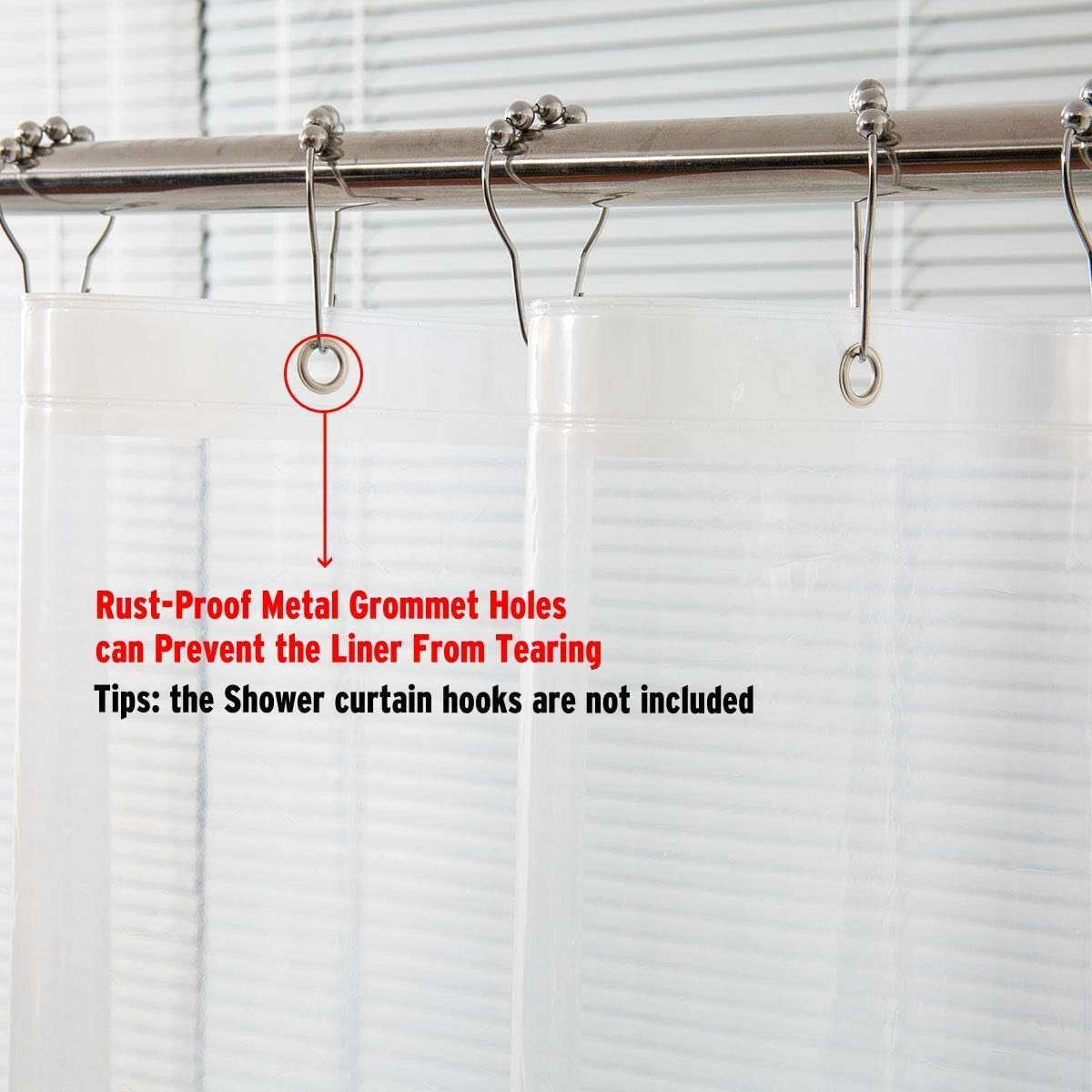 Shower Curtain Hooks Rings and 72 X 84 Inches EVA 5G Bathroom Plastic Shower Curtain
