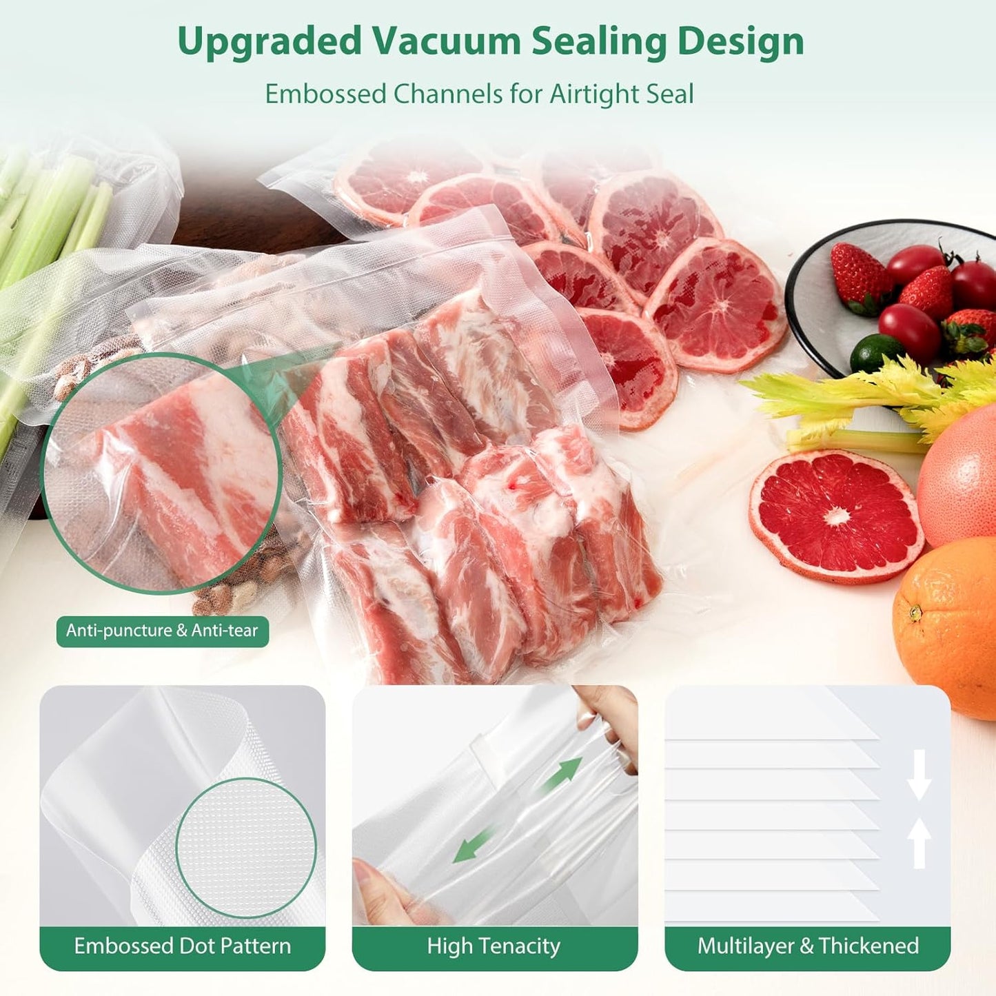 Vacuum Sealer Bags for Food Storage 150 Gallon 11" X 16" and Quart 8" X 12" and Pint 6" X 10", with Bpa-Free, Commercial Precut Vacuum Seal Bags for Sous Vide & Seal a Meal