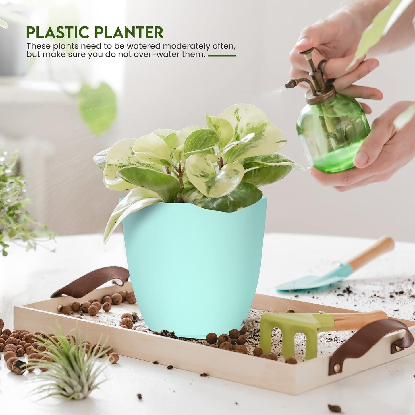 - Plant Pots Indoor with Drainage - 7/6.6/6/5.3/4.8 Inches Flower Pots for Indoor Planter - 5 Pack Plastic Planters - Ideal for Stocking Stuffers or Home Christmas Decorations - Aqua