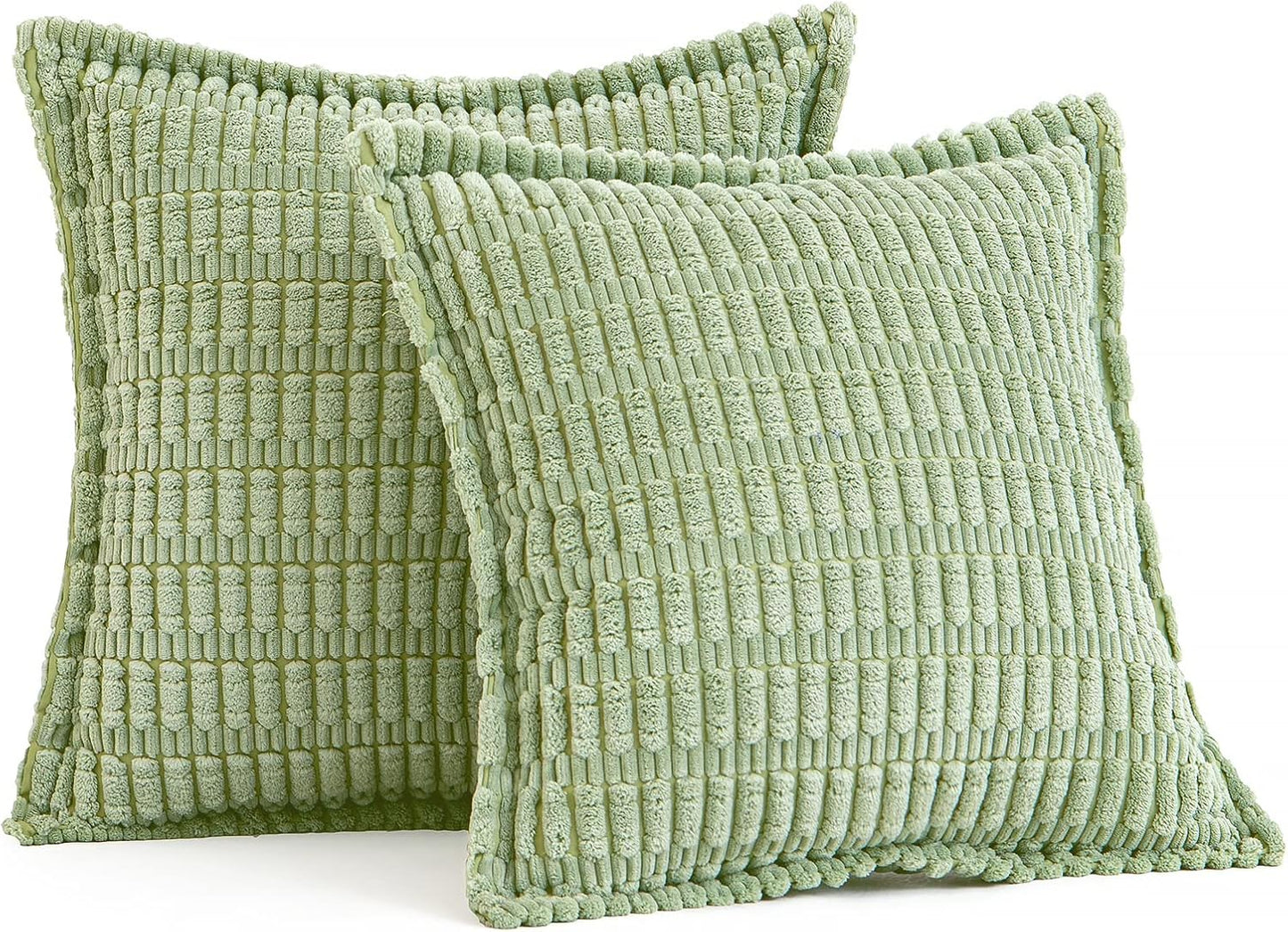 Sage Green Corduroy Decorative Throw Pillow Covers Pack of 2 Soft Striped Pillows Pillowcases with Broad Edge Spring Winter Modern Boho Home Decor for Couch Sofa Bed 18X18 Inch