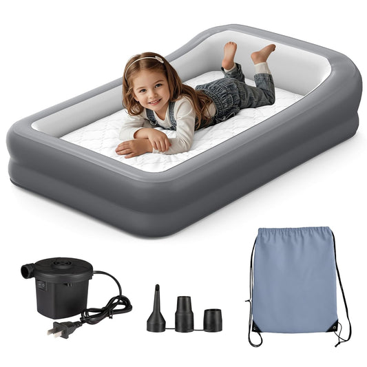 Portable Inflatable Toddler Travel Bed with Soft Sheet and Safety Bumpers, Ideal for Home and Travel Use, Includes Pump and Carry Bag
