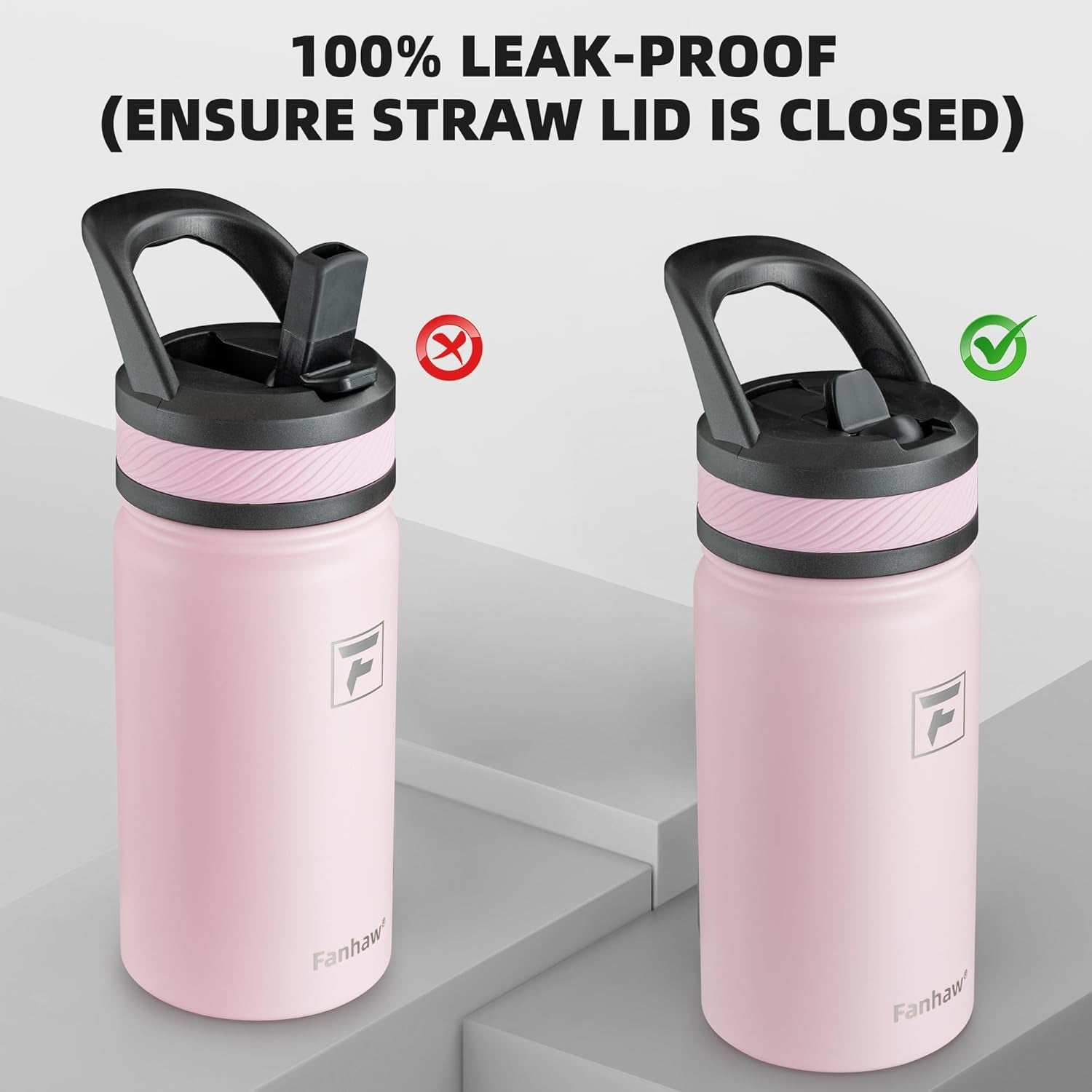 14 Oz Kids Insulated Water Bottle with Straw Lid – Stainless Steel Double Wall Vacuum, Leak-Proof, Bpa-Free Water Bottles for School Boys & Girls(Pink)