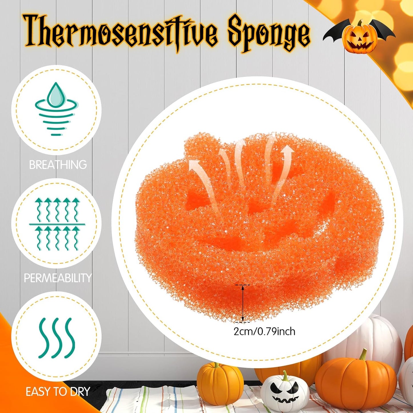 6-Pack Halloween-Themed Non-Scratch Cleaning Sponges for Kitchen Use - Ghost, Bat, Pumpkin, and Cat Designs with Temperature Sensitivity for Dishwashing and Household Cleaning