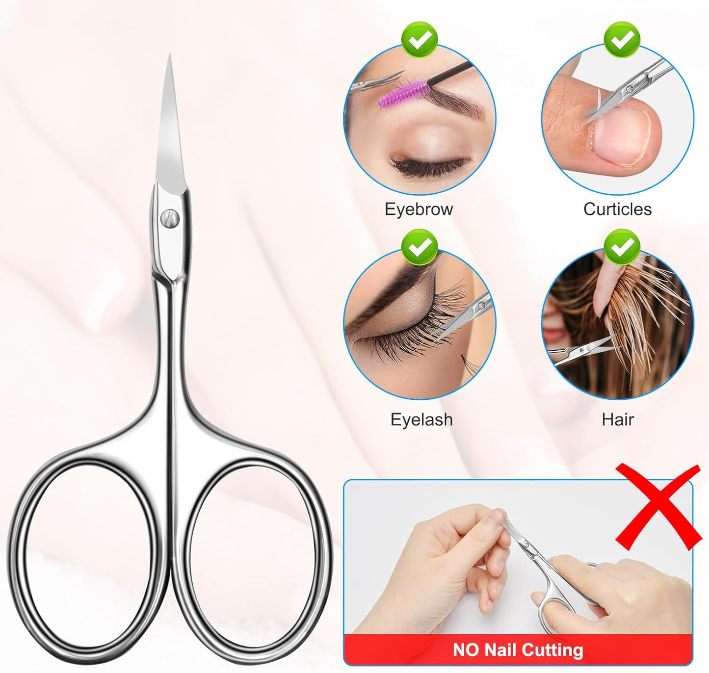 Curved Cuticle Scissors - Professional Stainless Steel Beauty Scissors - Sharp Small - Precise Pointed Tip - for Manicure, Eyebrows, Eyelash, Hair