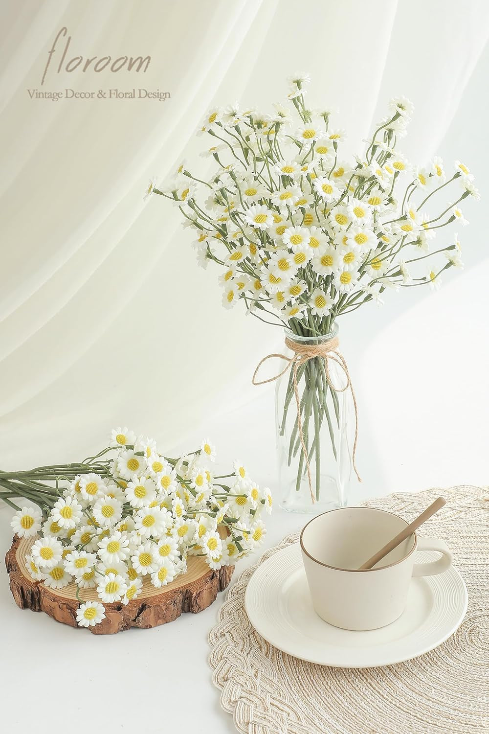 24-Piece Ivory Artificial Silk Daisy Flowers with Stems for DIY Wedding Bouquets and Floral Arrangements - Ideal for Party Decor and Centerpieces (Vase Not Included)