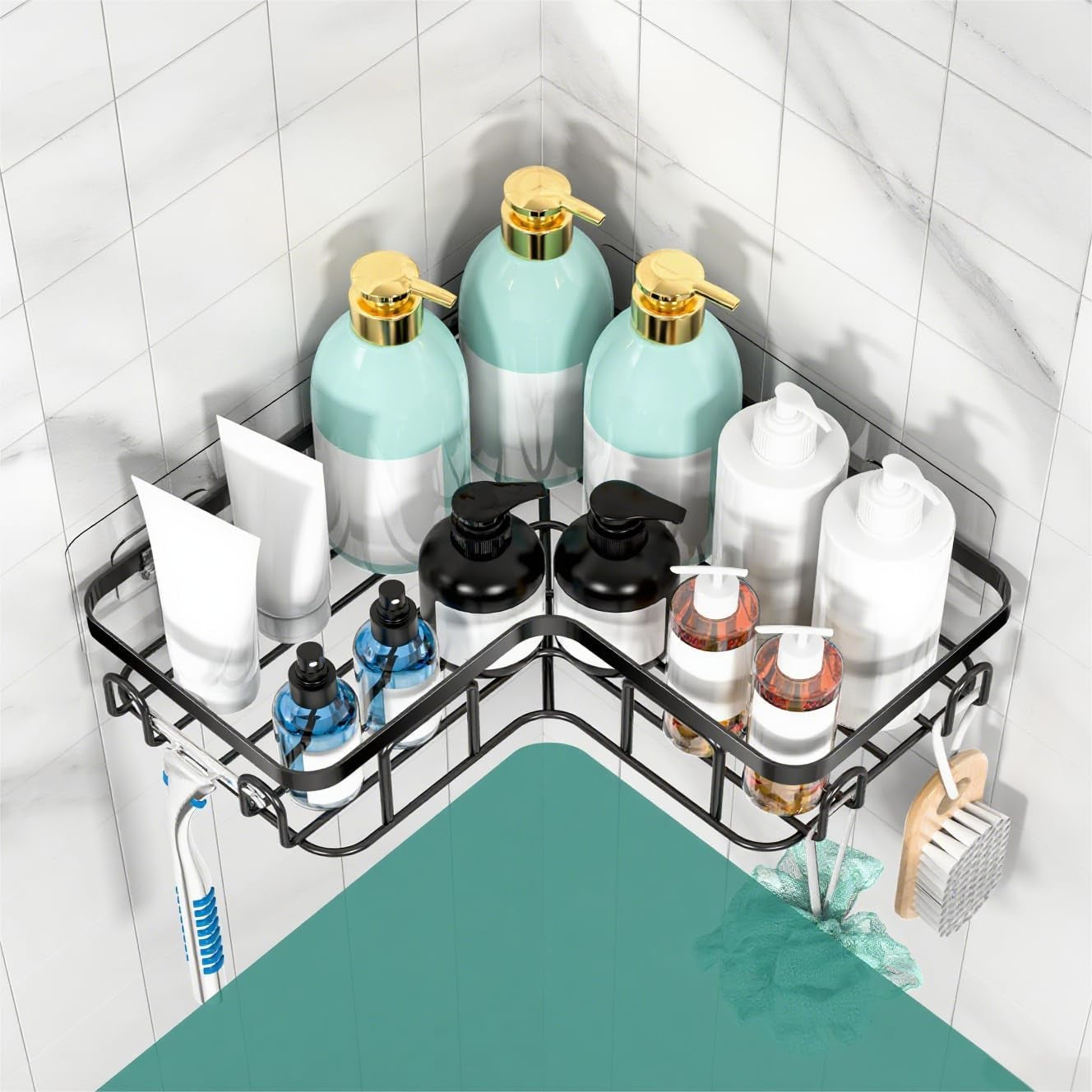 3-Pack Corner Shower Caddy Organizer Shelf, Organization with Soap Holder, Adhesive Shower Shelves Rustproof for Bathroom Shower Storage Basket Shower Accessories(Matte Black) (JLJ001)