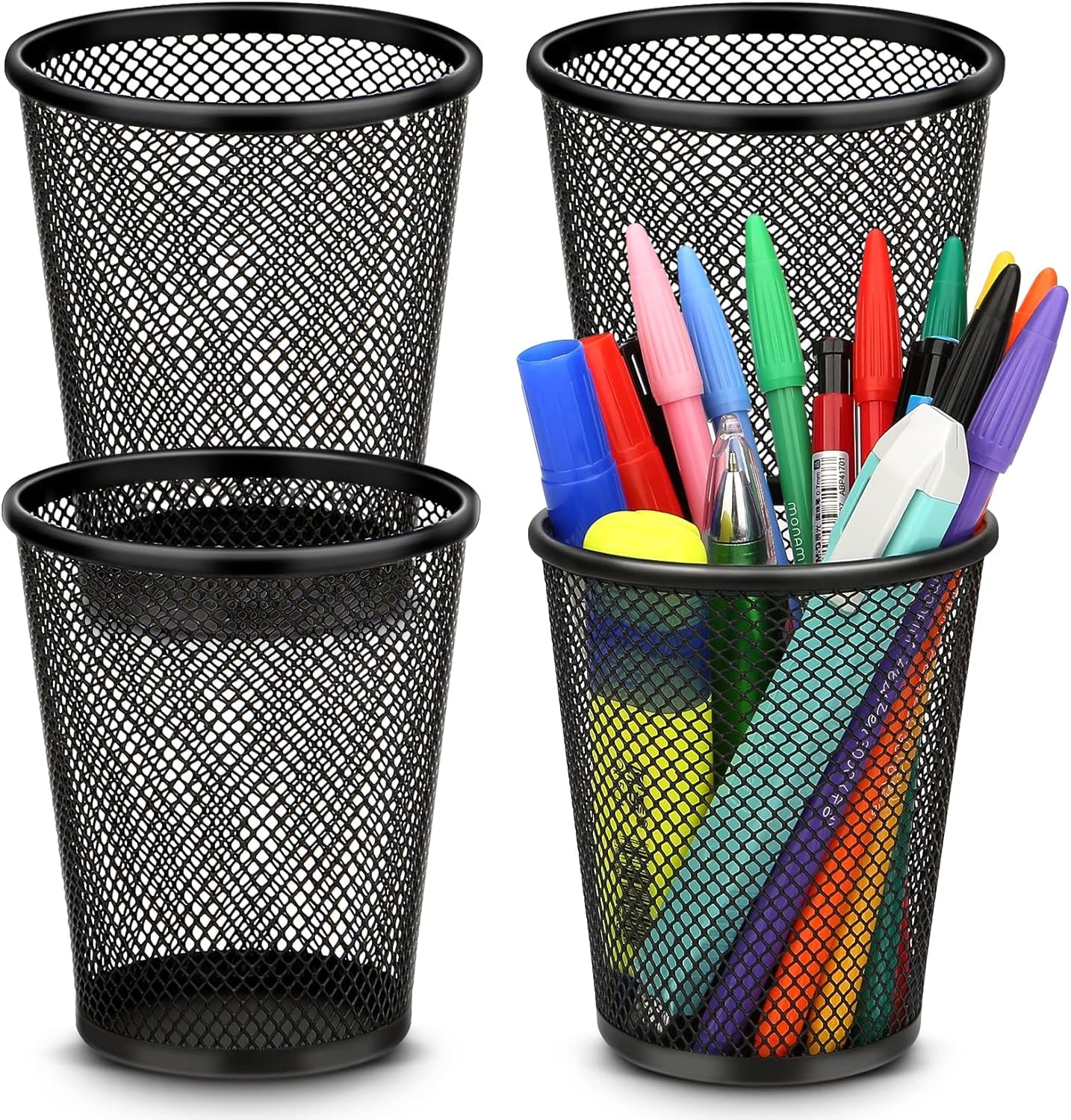 Desk Pen Organizer Set, 4-Pack Mesh Metal Pencil Holders