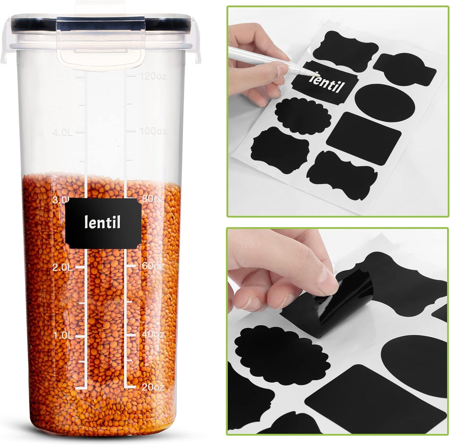 Cereal Containers Storage - Liter Airtight Food Storage Containers & Cereal Dispenser for Pantry Organization and Storage (Clear, 4 Liter Pack of 4)