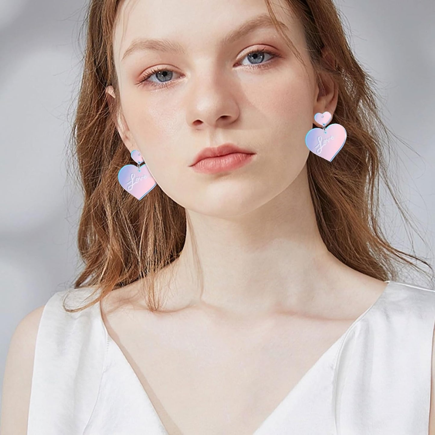 Pink Heart Earrings, Acrylic Lover Heart Dangle Earrings Lover Earrings Pink Earrings for Women Hoop Earrings Jewelry