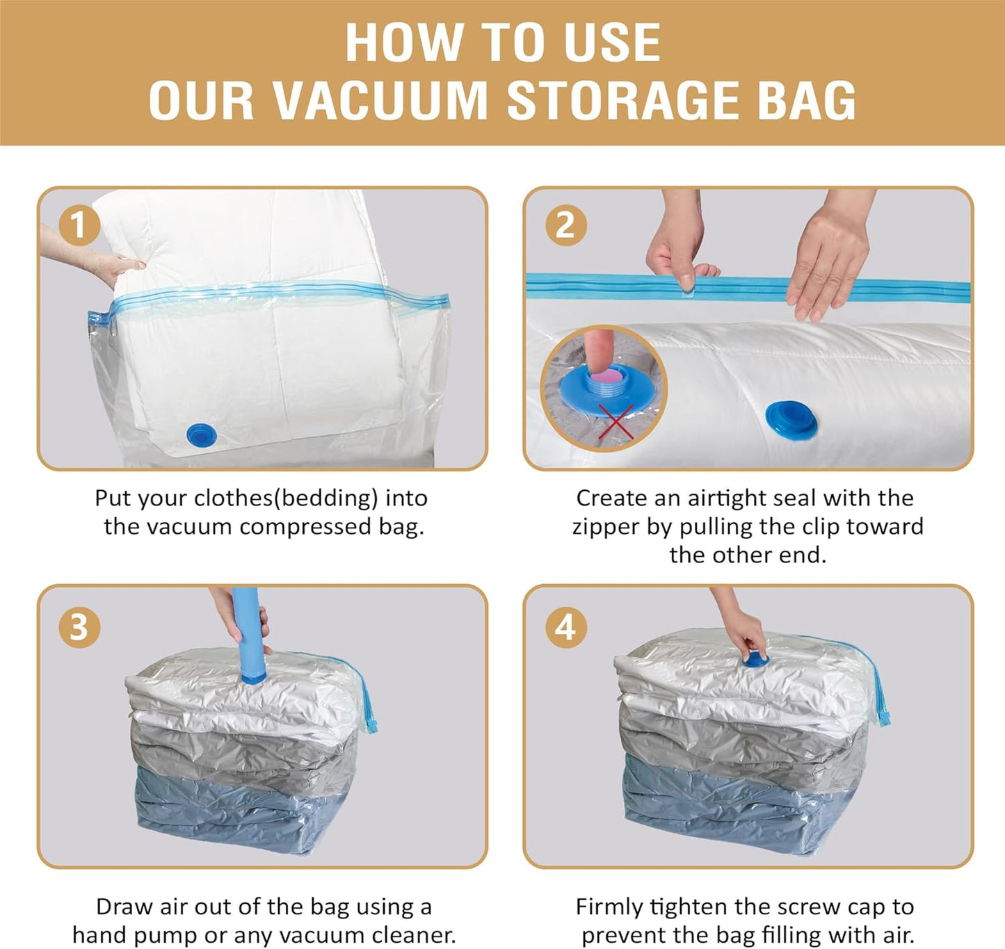 5 Pack Cube Vacuum Storage Bags, Jumbo Cubes for Sealed, Extra Large Space Saver Bags Bedding, Clothes, Comforters, Blanket, Duvets (Cube Sized), Transparent