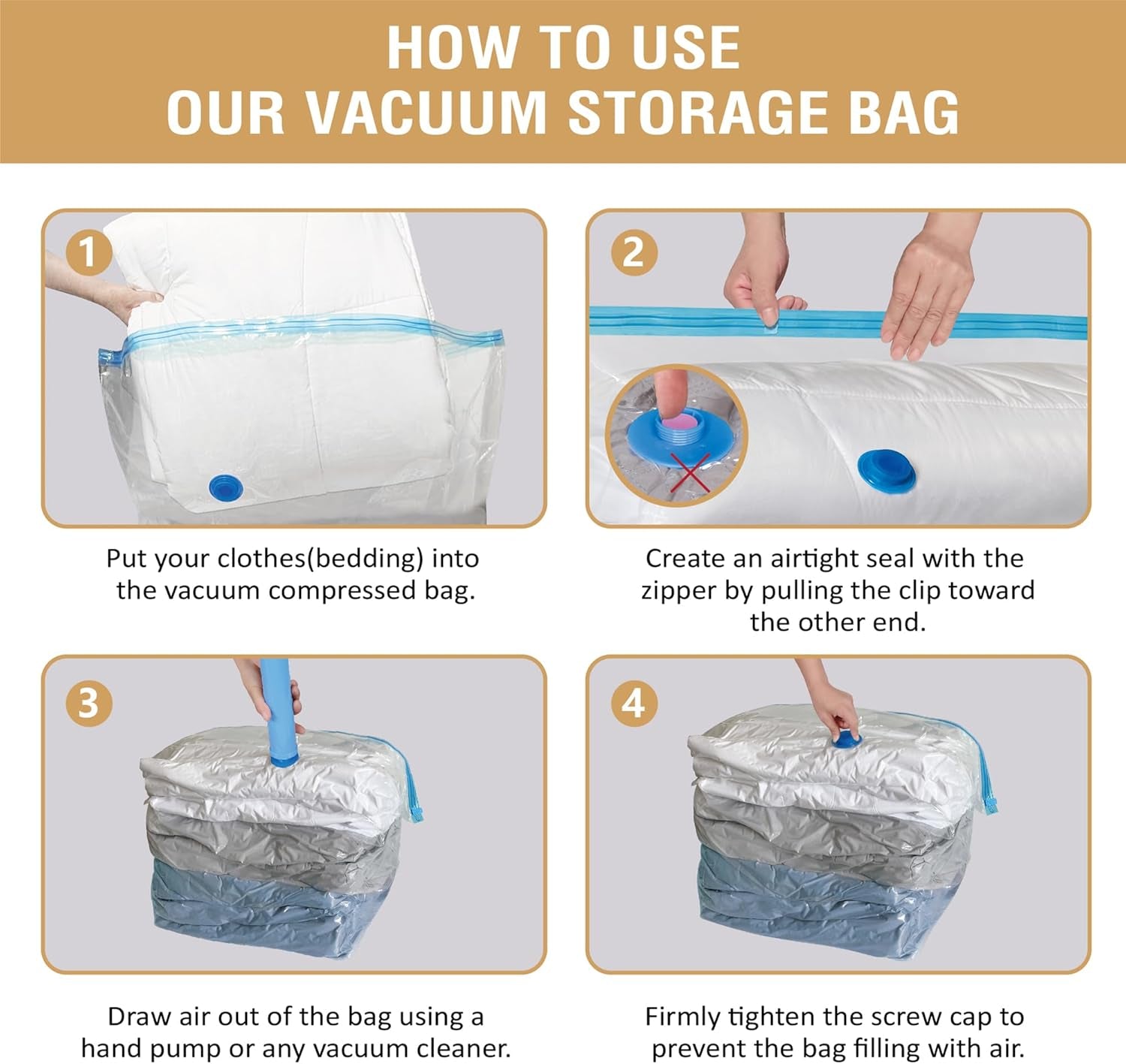 5 Pack Cube Vacuum Storage Bags, Jumbo Cubes for Sealed, Extra Large Space Saver Bags Bedding, Clothes, Comforters, Blanket, Duvets (Cube Sized), Transparent