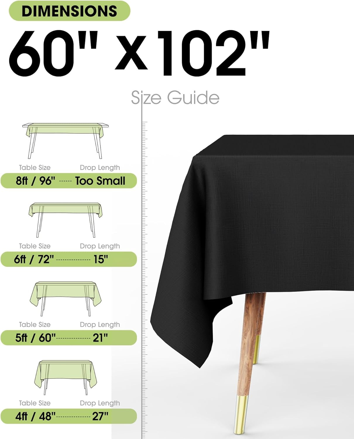 Rectangle Table Cloth 60" X 102" – Durable Polyester Tablecloth Offers Reusable & Washable Protection, Ideal for Outdoor Party, Picnic, Wedding, Banquet and Birthday, 2 Pack, Black