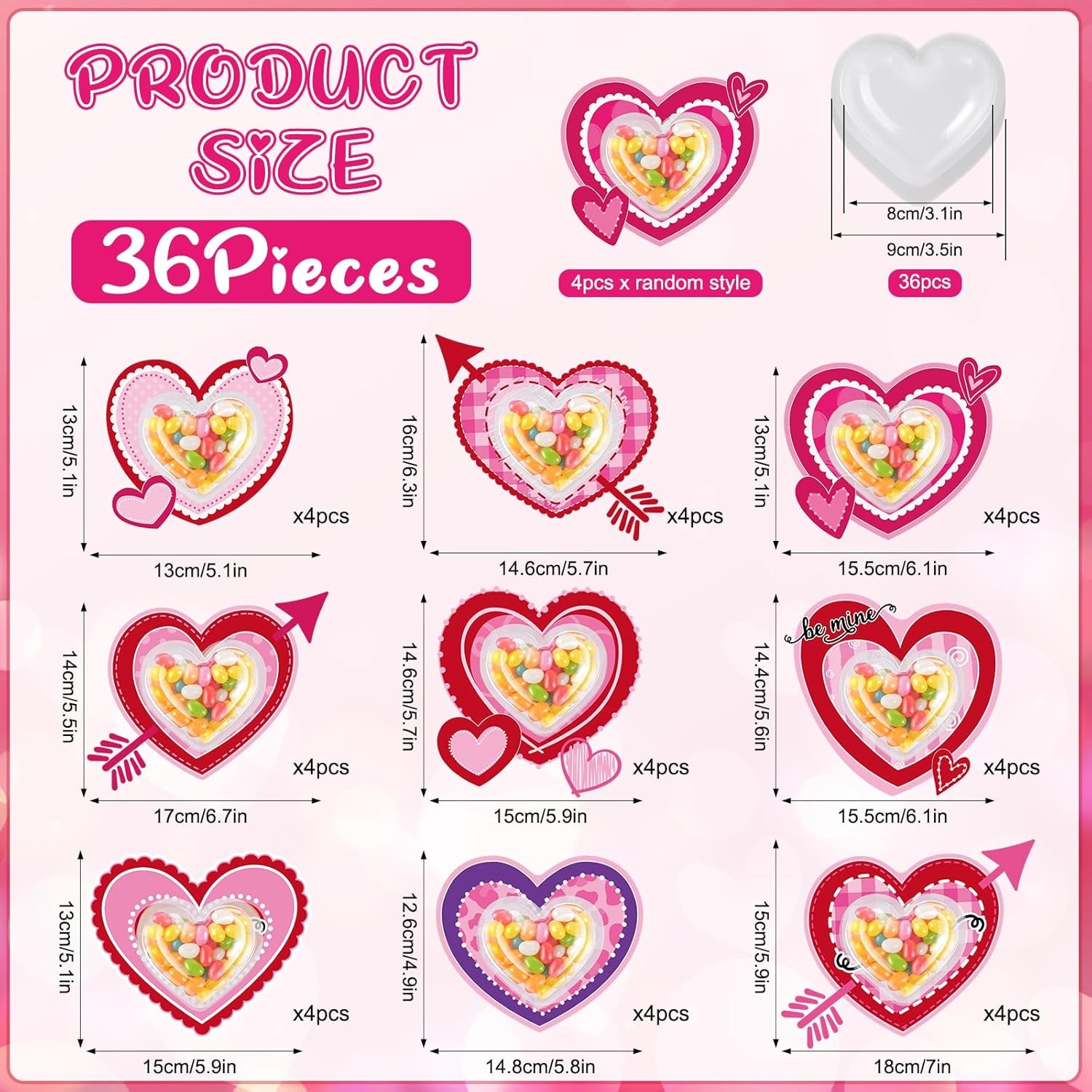 36Set Valentines Day Cards with Candy Dome Holder, Heart Shaped Valentines Candy Holder Cards for Kids, Funny Valentines Exchange Greeting Cards DIY Gift Box School Classroom Crafts Prize Party Favors