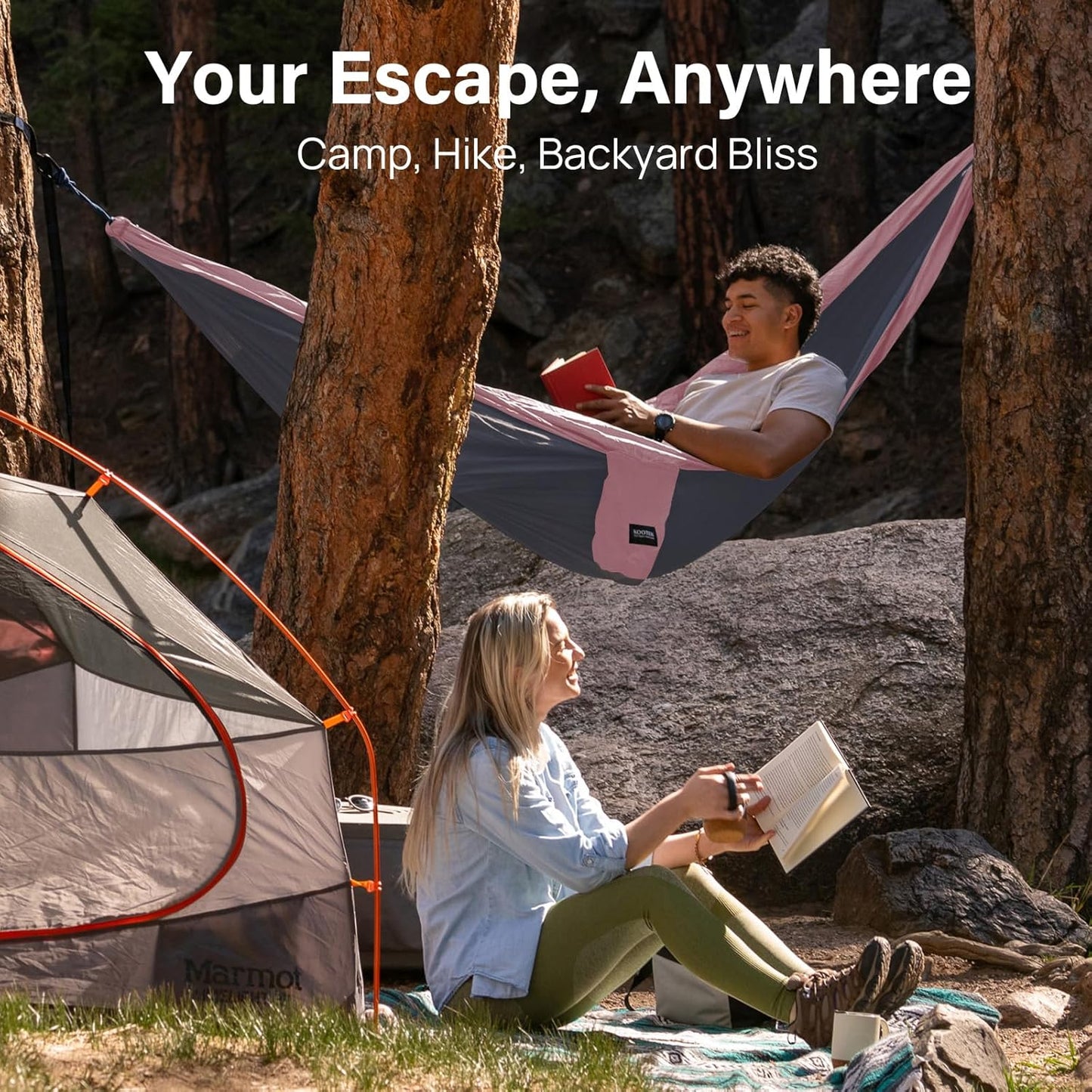 Camping Hammock 500 Lbs Capacity, Portable Hammocks with Tree Straps & Attached Carry Bag, Camping Essentials Gear, Perfect for outside Indoor Hiking Beach Backpack Travel