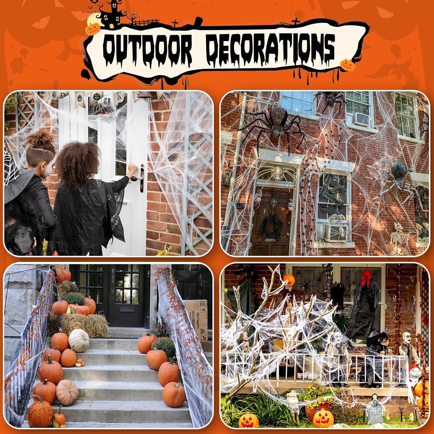 1400 Sqft Halloween Spider Web Decoration with 100 Extra Fake Spiders, Super Stretchy Cobwebs for Halloween Decoration Outdoor and Indoor