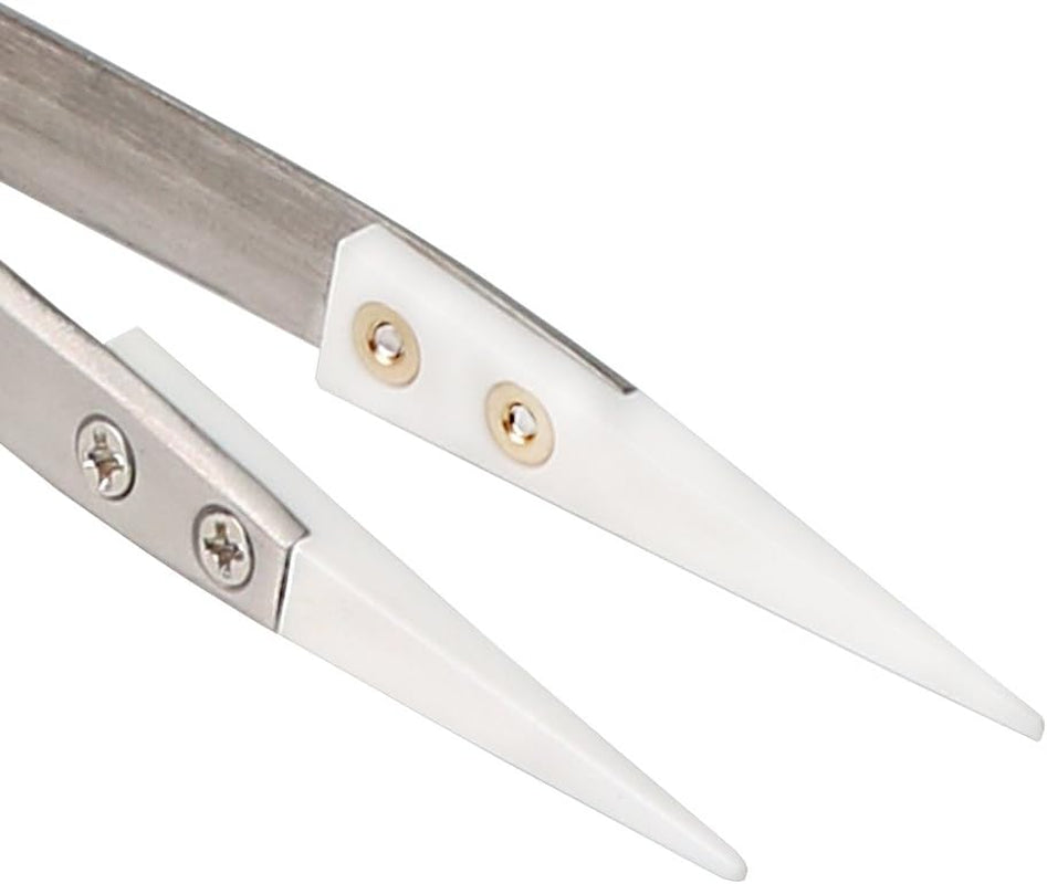 2 Pack Precision Ceramic Tweezers Non-Conductive Anti-Static Highly Heat Resistant Tweezers