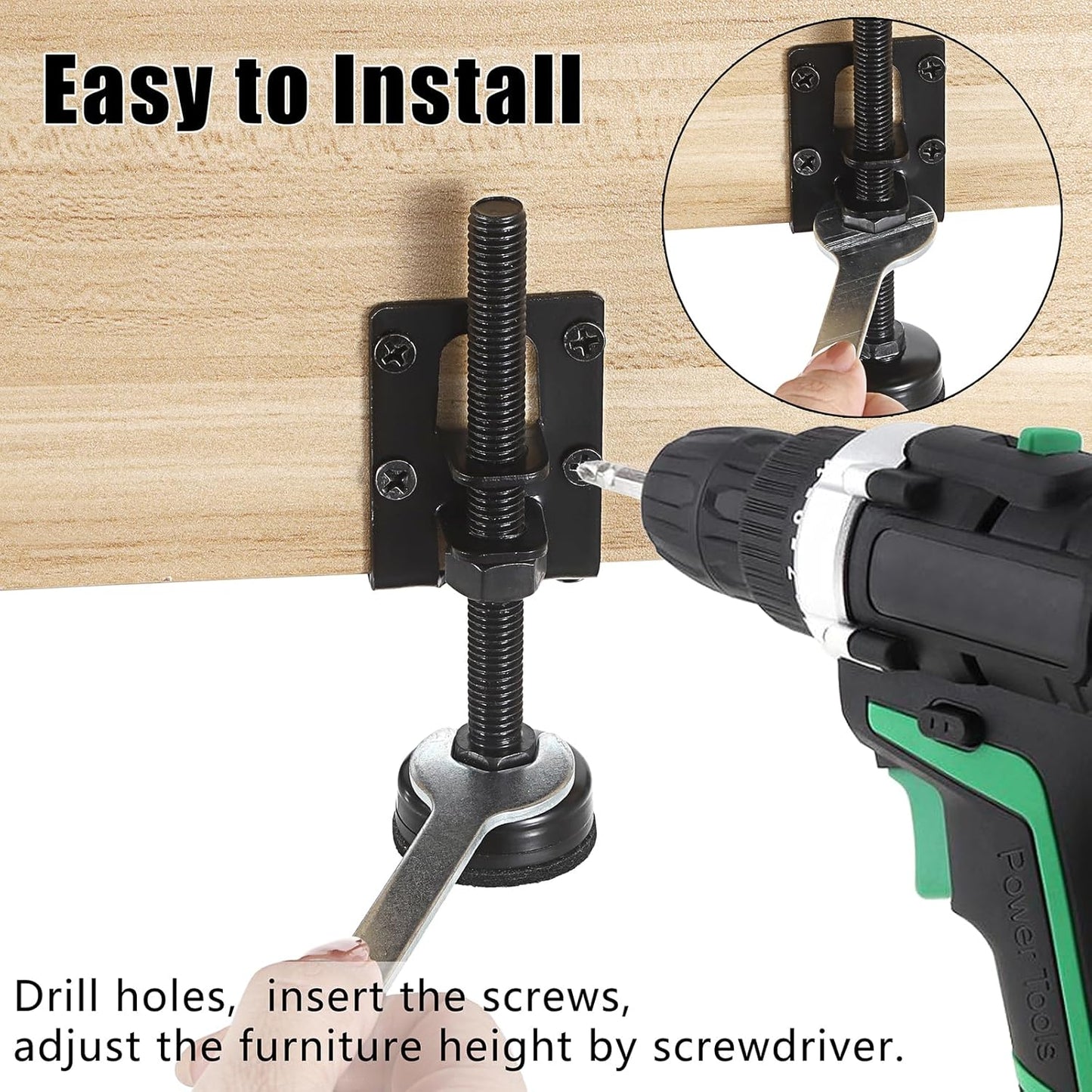 8-Piece Heavy-Duty Adjustable Leveling Feet, 4.7" Metal Levelers for Furniture, Tables, Cabinets, Workbenches, and Wardrobes - Black