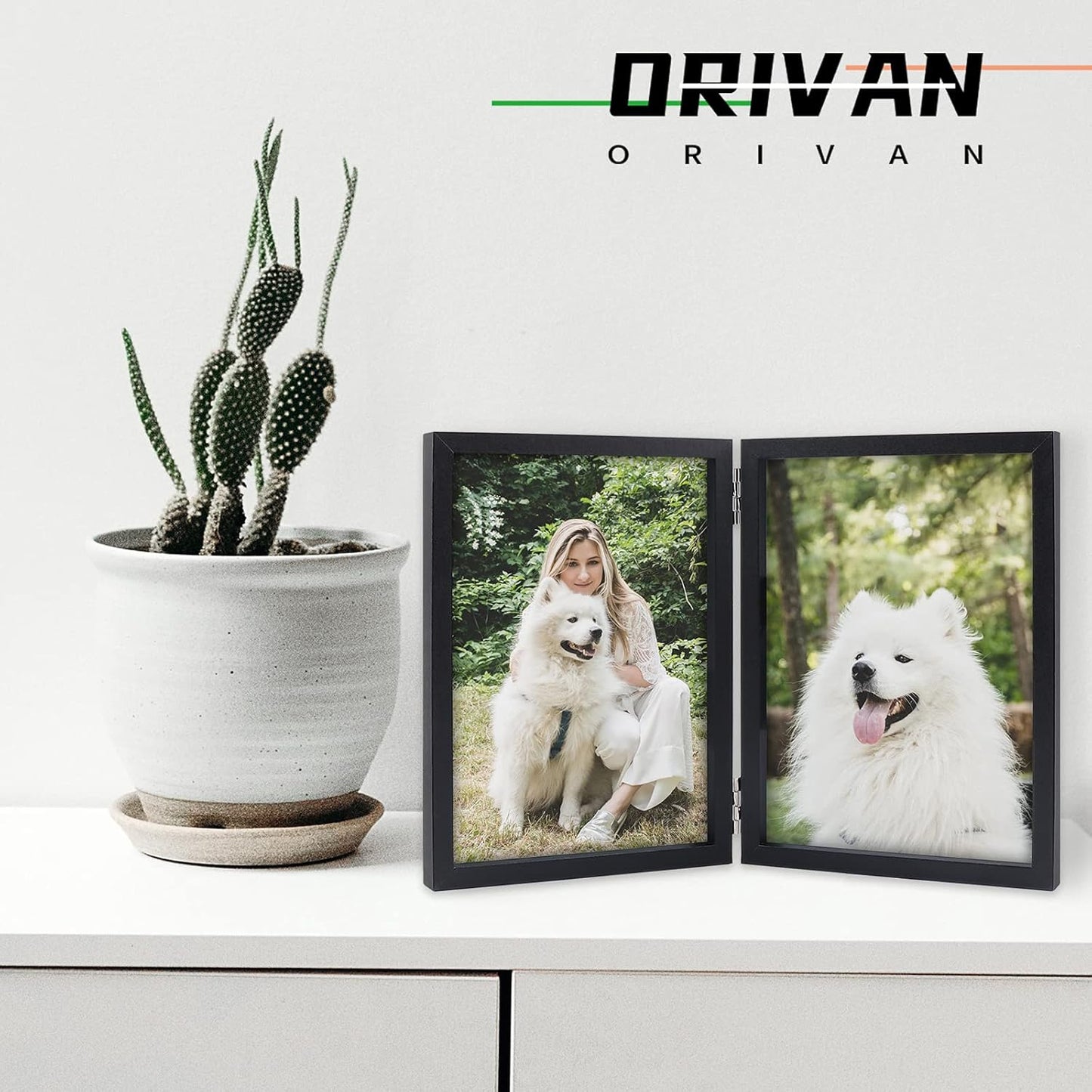 Set of Two 4x6 Double Hinged Folding Picture Frames with Glass Stand (Black)
