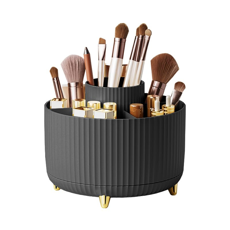 Makeup Brush Holder Organizer,360° Rotating Makeup Brush Organizer,5 Slot Make up Brushes Cup for Cosmetics, Nail Polish, Art Supply, Bathroom Vanity Desktop Organizer - Black