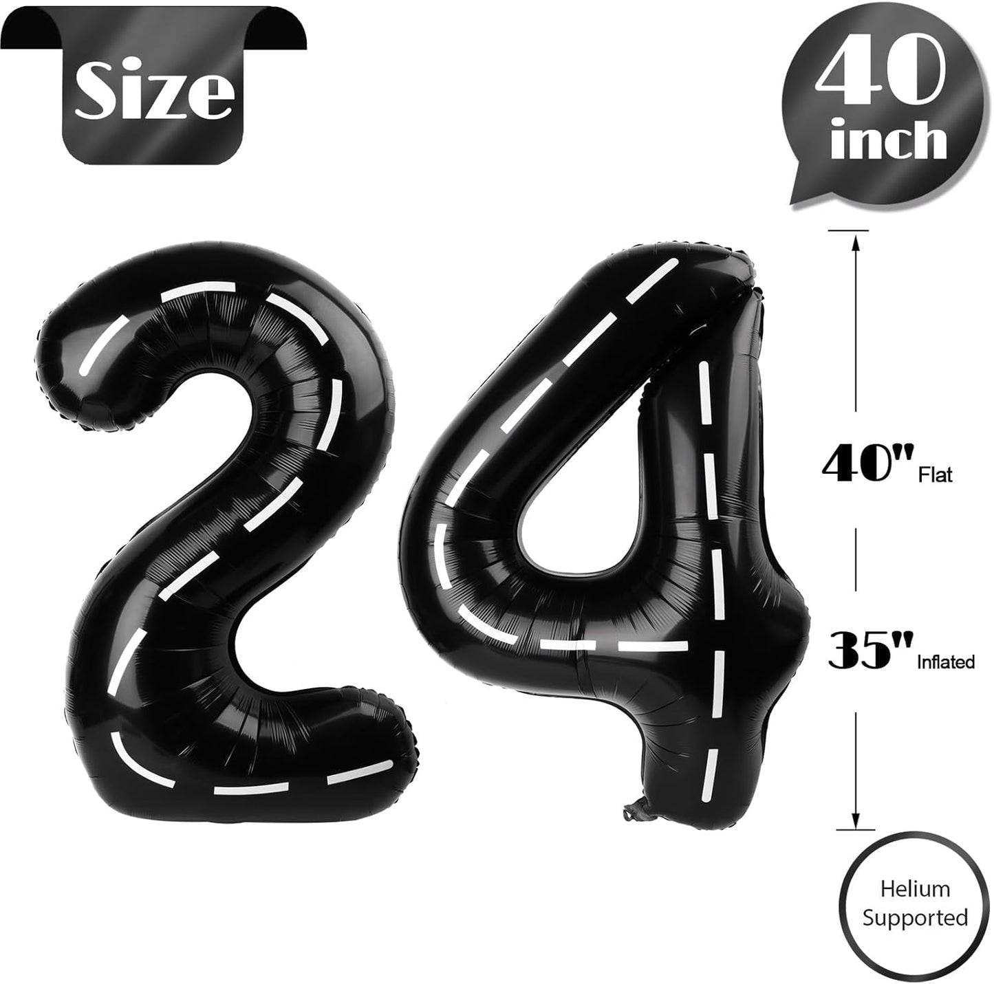 Race Car Number 24 Balloon 40 Inch, Black 24 Number Balloons, 24Th Birthday Decorations, 24 Year Old Race Themed Party Decorations