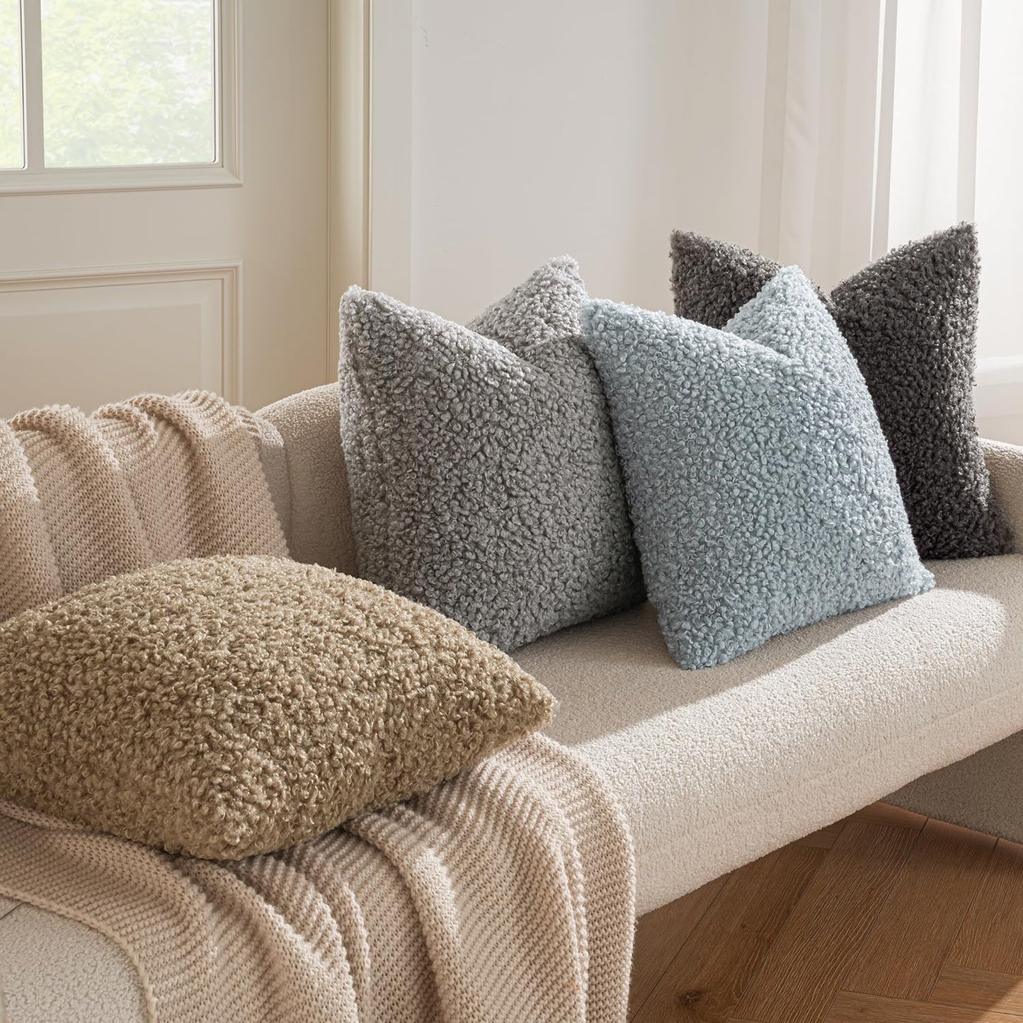Pack of 2 Throw Pillow Covers 18X18 Inch Dark Gray Faux Fur Decorative Sherpa Pillow Covers Fuzzy Accent Soft Sheepskin Fleece Cushion Cases for Boho Home Decor Couch Living Room Bed