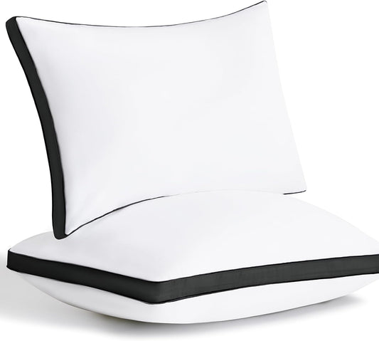 Pillows Queen Size Set of 2, Soft and Supportive 3D down Alternative Bed Pillow for Sleeping 2 Pack Black, Luxury Hotel Quality Gusseted Bedding Pillow for Back, Stomach or Side Sleepers 18X28