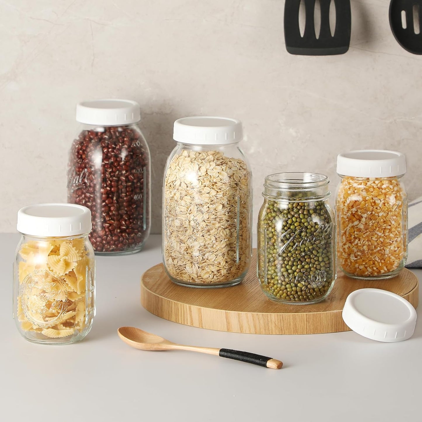 12 Pack REGULAR MOUTH Mason Jar Lids for Compatible with Ball, Kerr Regualr Mouth Jars - Plastic Storage Caps for Mason Jars, Canning Jars - Leakproof, Dishwasher Safe & Food Grade - White