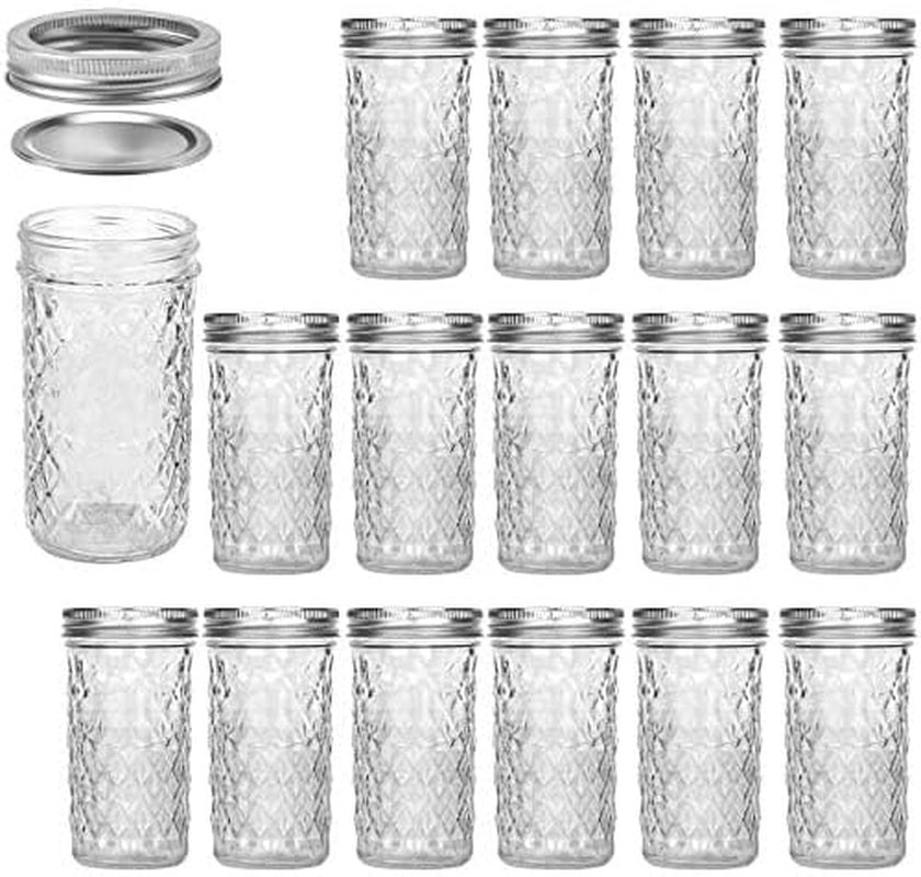 12 OZ Mason Jars - 15 Pack Canning and Jelly Jars with Regular Lids, Perfect for Jam, Honey, Wedding and Shower Favors