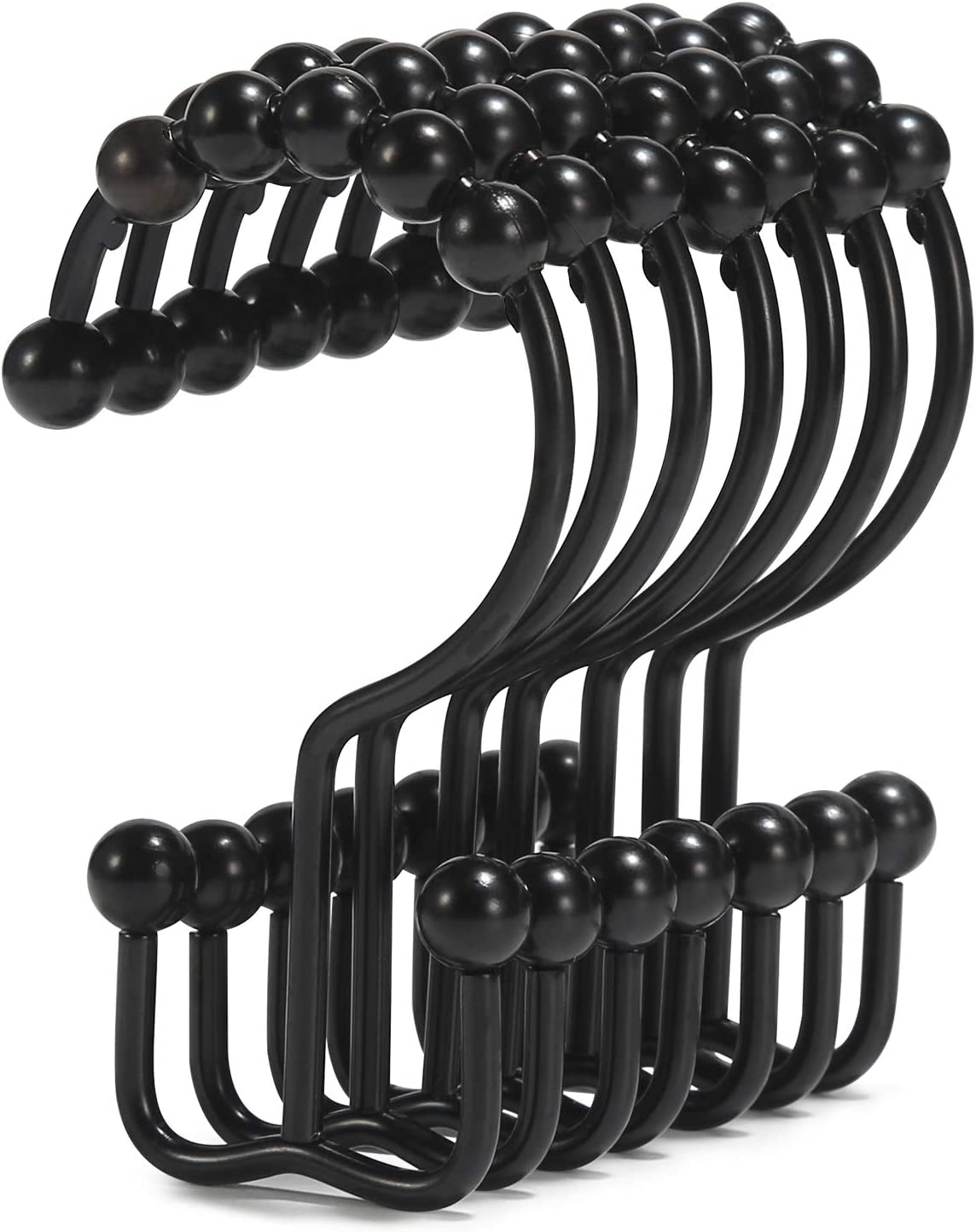 Shower Curtain Hooks, Shower Curtain Rings, Stainless Steel Black Shower Curtain Hooks, Shower Curtain Rings Rust Proof, Free Sliding Double Shower Hooks for Shower Curtain & Liners (Black)