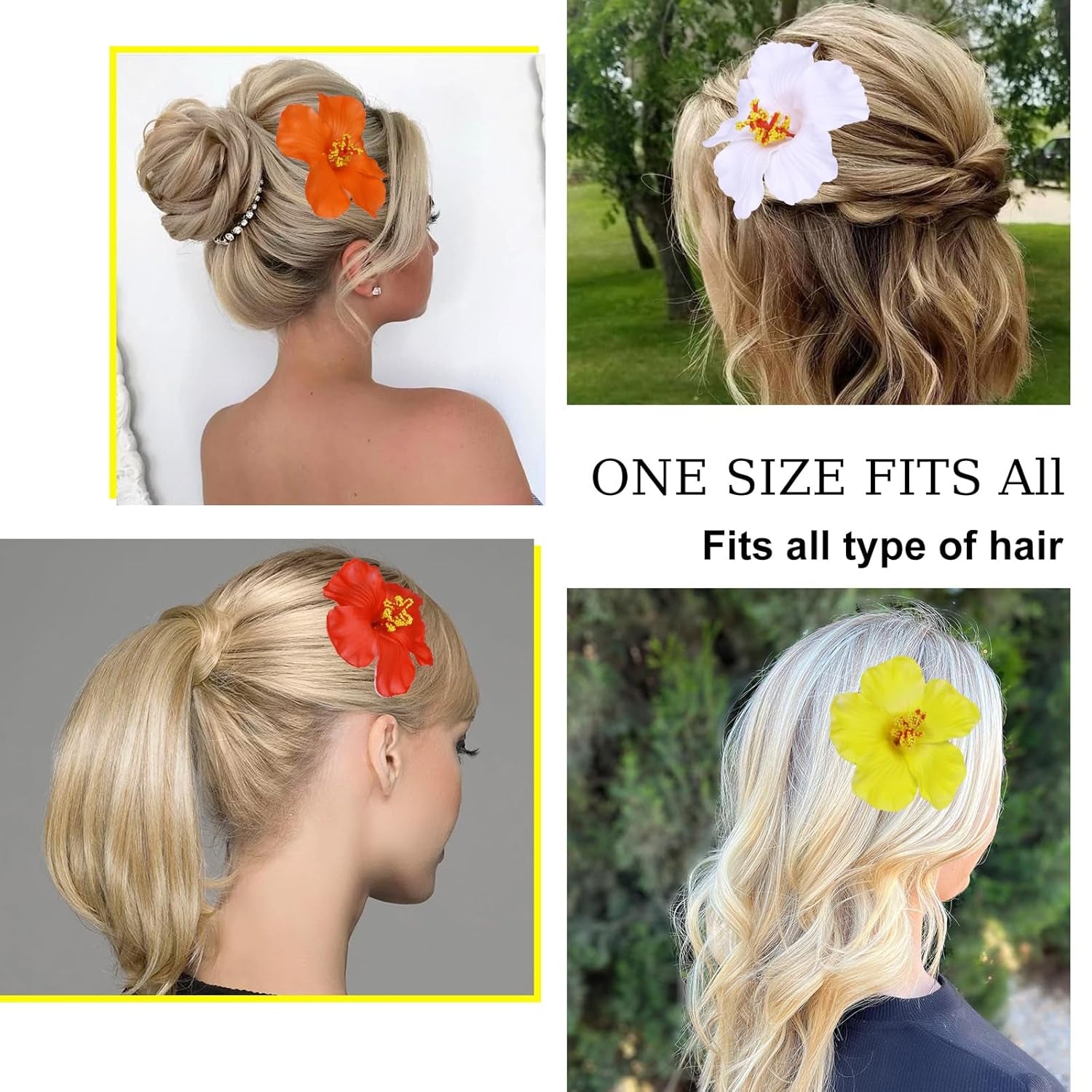 Hawaiian Flower Hair Clips for Women,4Pcs 3.5 Inch Artificial Flower Clips,Plumeria Hibiscus Hairclip for Beach Party,Cute Summers Tropical Flowers Bow Hair Accessories for Girls Holiday Gifts