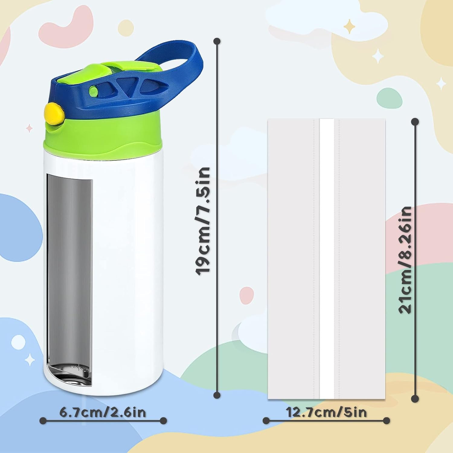 Kids Sublimation Tumbler,12 PACK 12Oz Stainless Steel Sublimation Sippy Cup,Double Wall Insulated Kids Tumbler with Handle,Spill Proof Lid,Shrink Films,Silicone Bottoms,For Water,Drinks