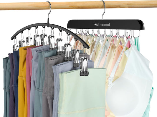 2 Pack Legging Organizer& Bra Hanger, 2 in 1 Space Saving Hanger Max 30 Leggings & Bras Capacity for Closet Organizers and Storage, Metal Yoga Pant Hangers& Foldable Wood Tank Top Organizer
