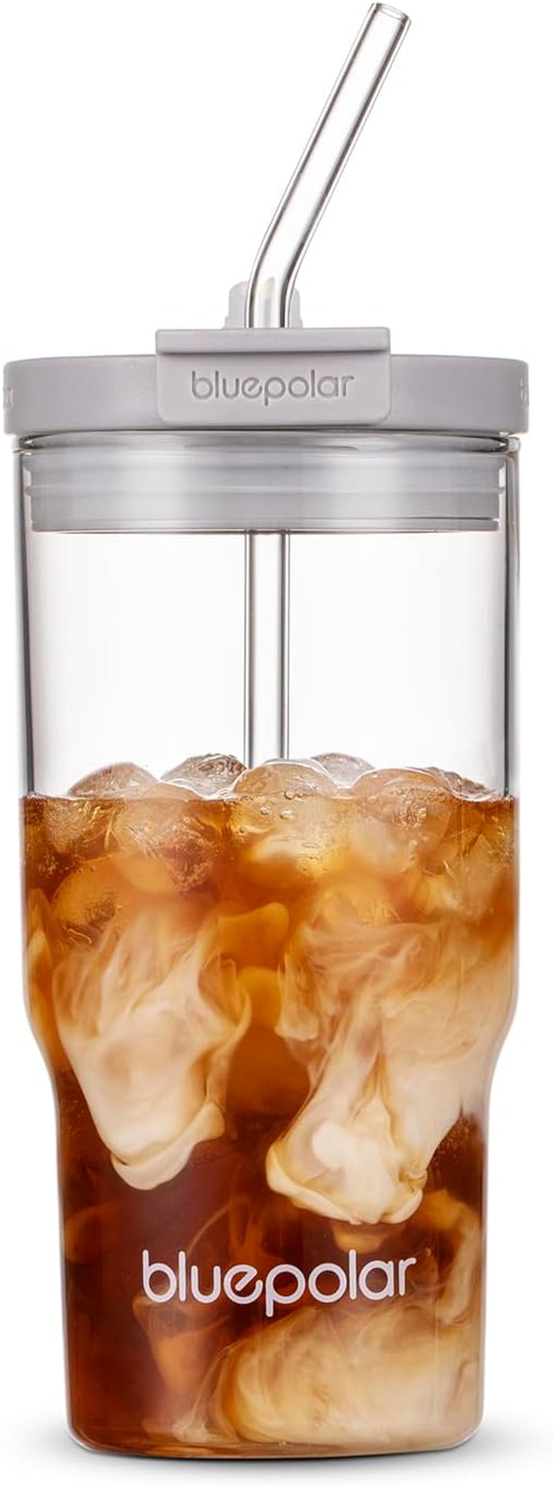 23 Oz Glass Cups with Lids and Straws - Leak-Proof Portable Travel Water Glass Tumbler for Smoothies, Iced Coffee, Matcha, and Cold Beverages - Durable and Eco-Friendly (Grey)