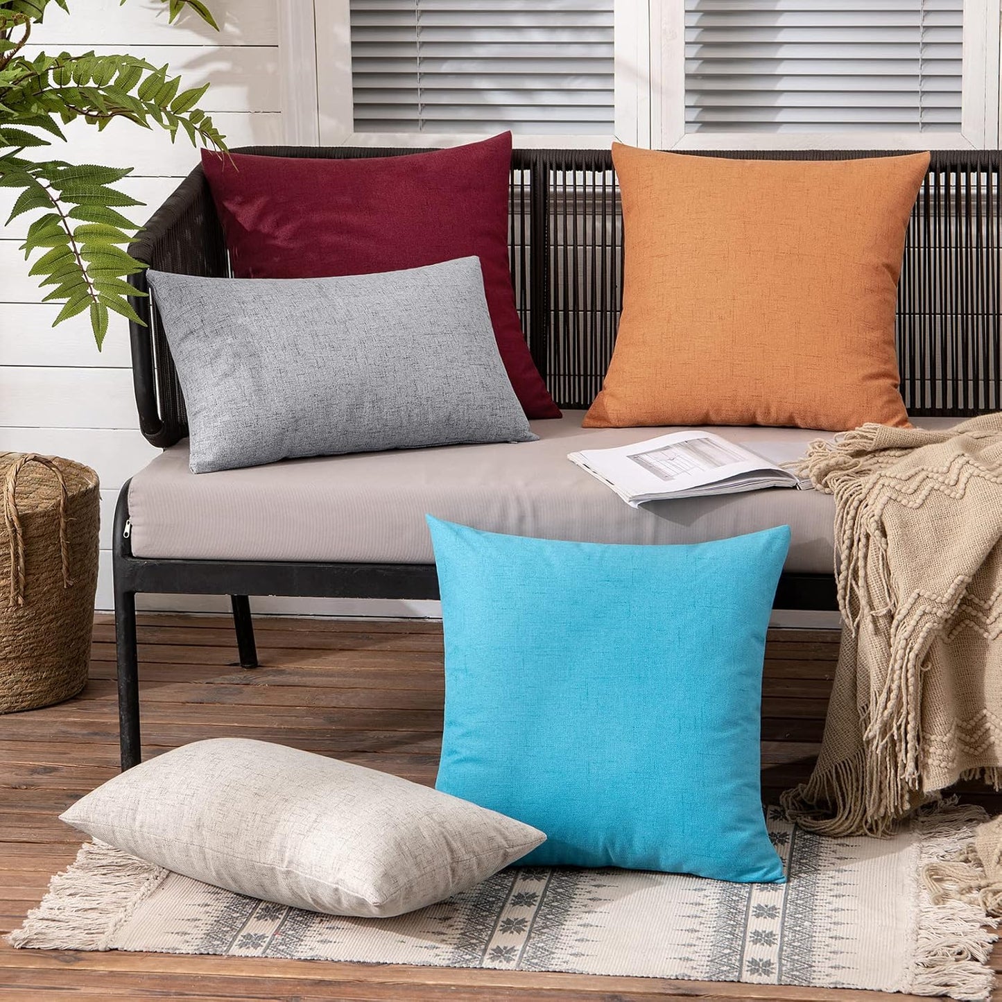 Pack of 2 Outdoor Throw Pillow Covers Waterproof Decorative Soft Pillowcases Linen Farmhouse Square Cushion Shams for Patio Balcony Couch Garden 18X18 Inch,Blue