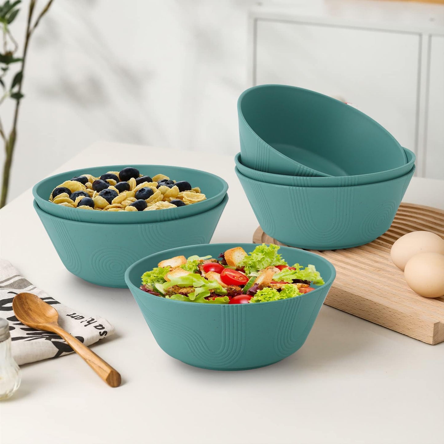 Wheat Straw Bowl Set of 6 - 36oz Cereal and Soup Bowls, Microwave and Dishwasher Safe, Eco-Friendly Alternative to Plastic for Serving Salad and Soup (Green)