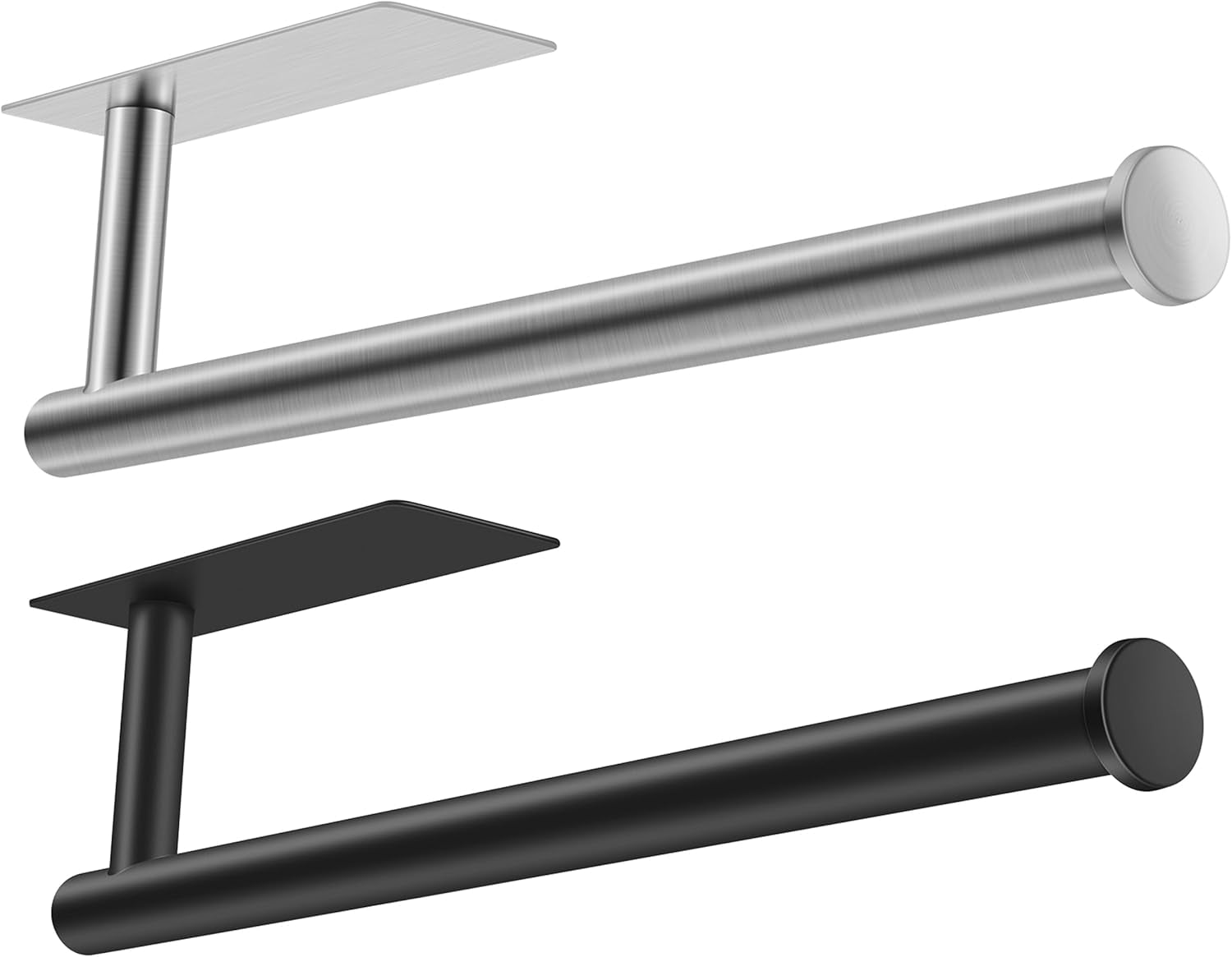 Paper Towel Holder under Cabinet Wall Mounted,  Self Adhesive or Drilling Paper Towel Holder for Kitchen RV, SUS304 Stainless Steel Paper Towel Roll Rack (Black+Silver)