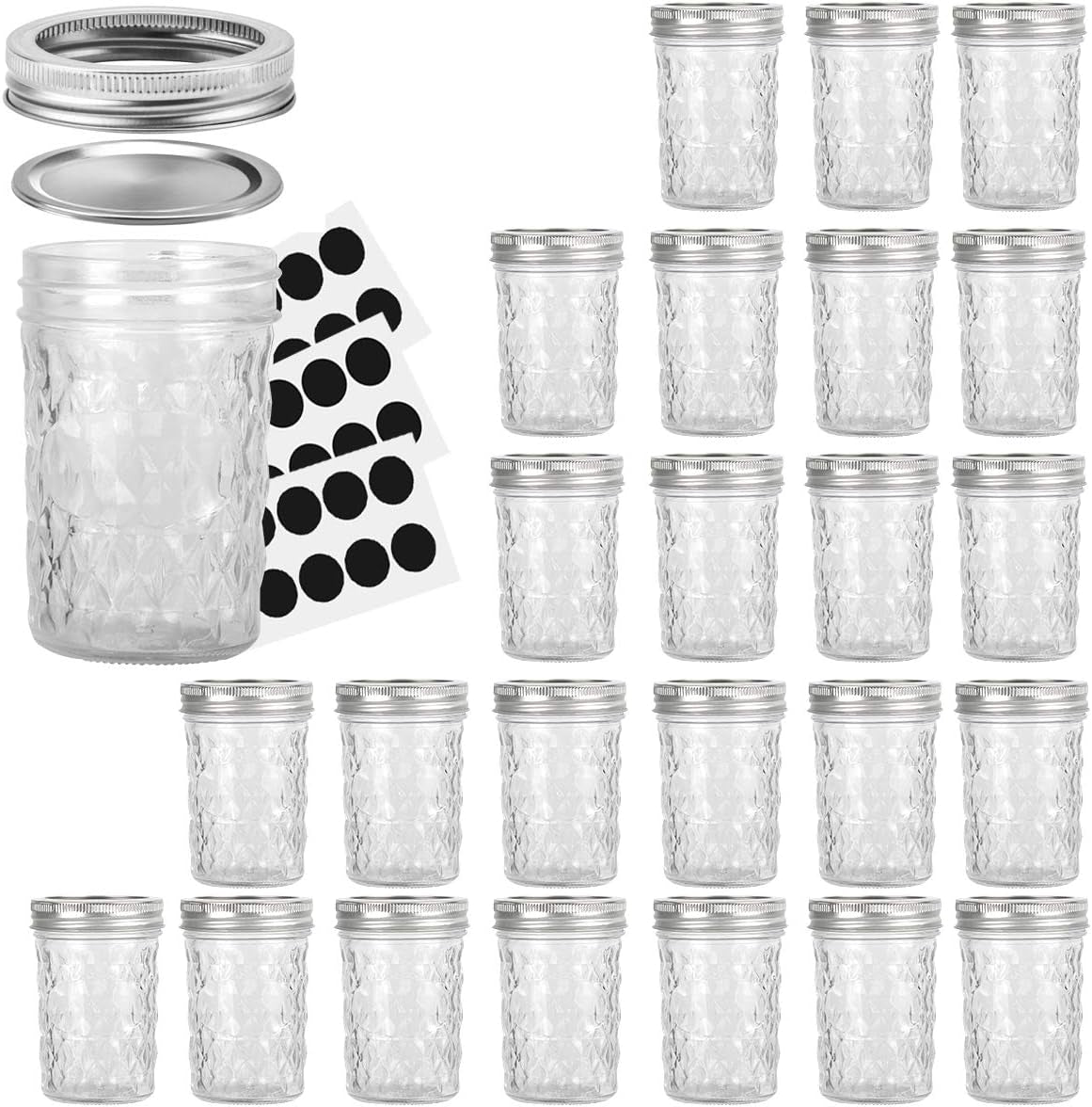 8 oz Mason Jars - 24 Pack Canning Jars with Regular Lids and Bands, Perfect for Jam, Honey, and Event Favors