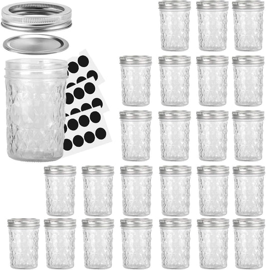 8 oz Mason Jars - 24 Pack Canning Jars with Regular Lids and Bands, Perfect for Jam, Honey, and Event Favors