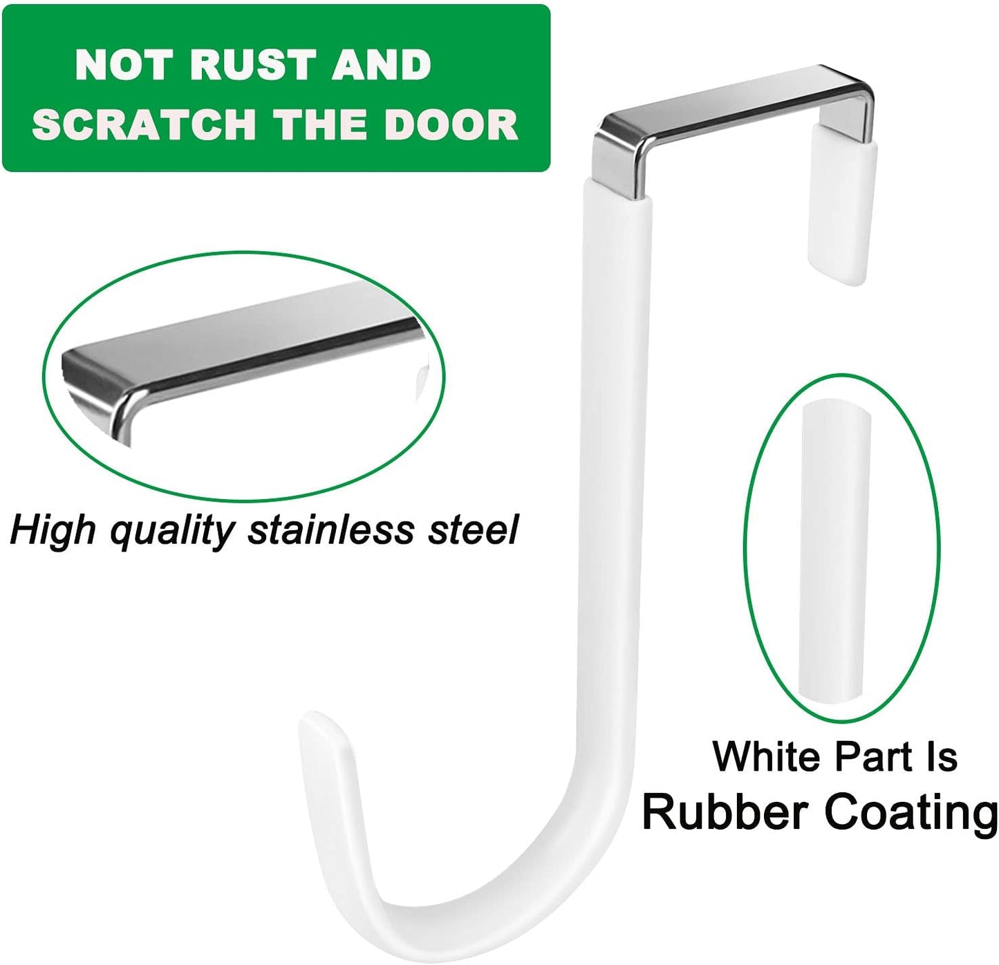 8-Pack Heavy-Duty Over-Door Hooks with White Vinyl Coating for Scratch Prevention, Ideal for Hanging Towels, Clothes, Shoes, Bags, and Hats in Bathrooms, Living Rooms, and Kitchens