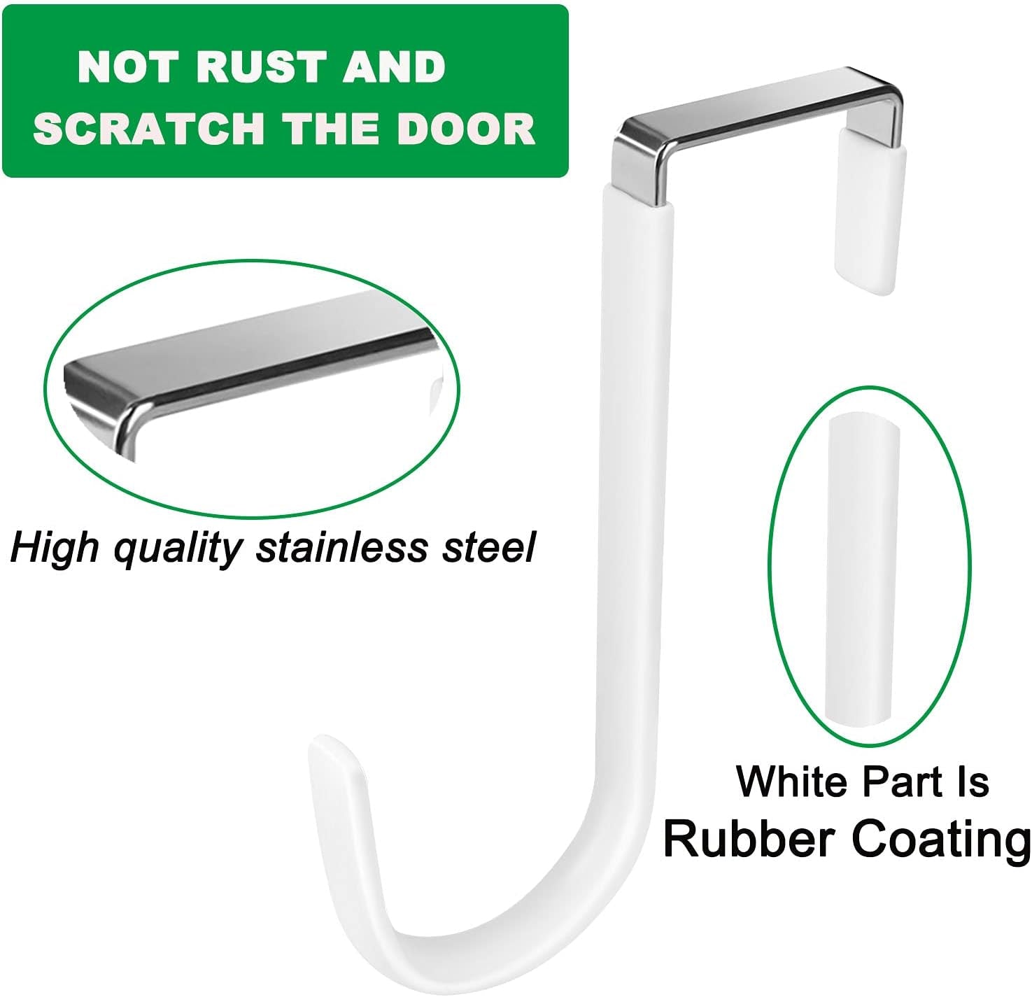 8-Pack Heavy-Duty Over-Door Hooks with White Vinyl Coating for Scratch Prevention, Ideal for Hanging Towels, Clothes, Shoes, Bags, and Hats in Bathrooms, Living Rooms, and Kitchens