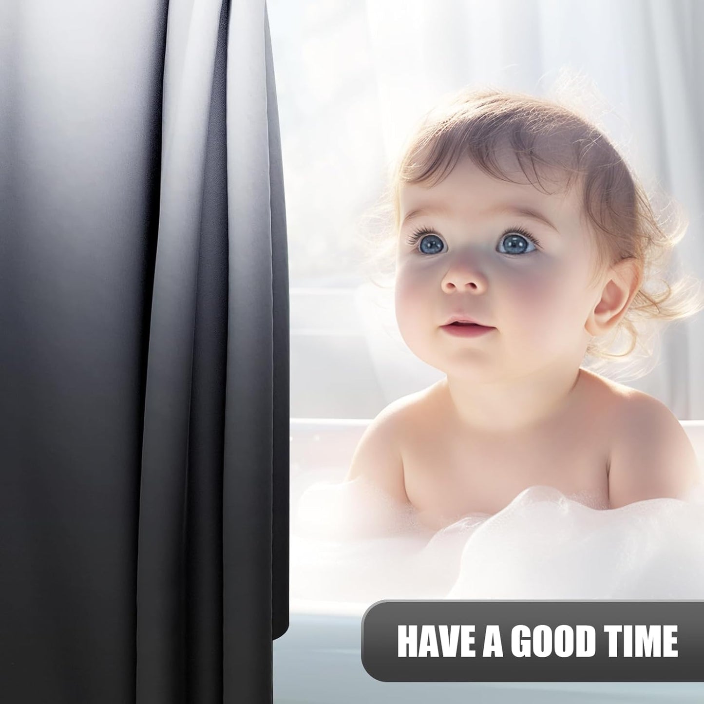 Luxury Black and Grey Ombre Shower Curtain Sets with 12 Hooks, Waterproof and Washable Decorative Shower Curtains for Bathroom, 72X72 Inches