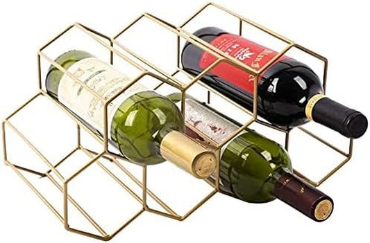 Small Gold Wine Rack 9 Bottle Holder Countertop - No Need Assembly Modern Metal Wire Wine Storage for Counter Top Table Top Coffee Bar Kitchen