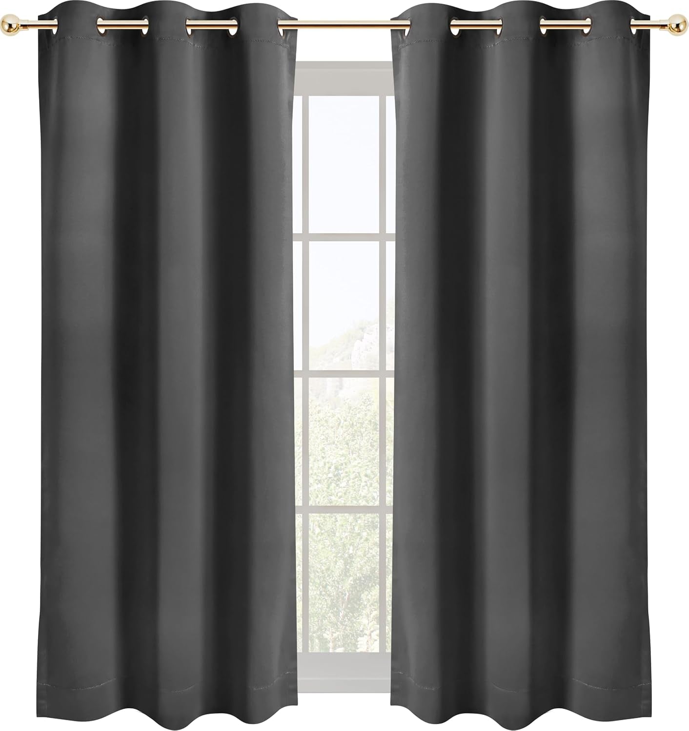 Blackout Curtains for Bedroom, Grommet Window Curtains 63 Inch Length 2 Panels Thermal Insulated Drapes for Living Room (Grey, 42W X 63L Inches)