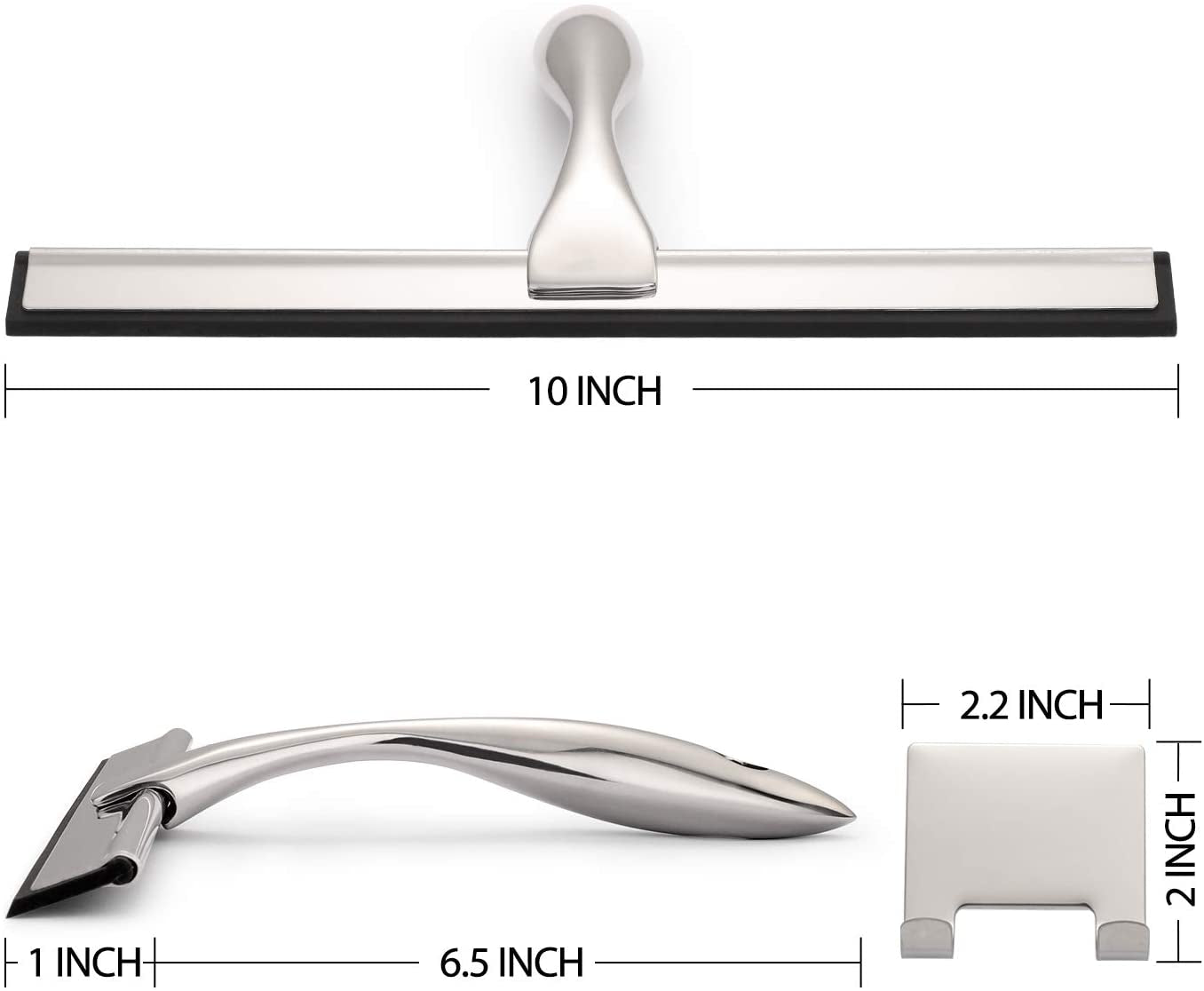 All-Purpose Shower Squeegee for Shower Doors, Bathroom, Window and Car Glass - Stainless Steel, 10 Inches