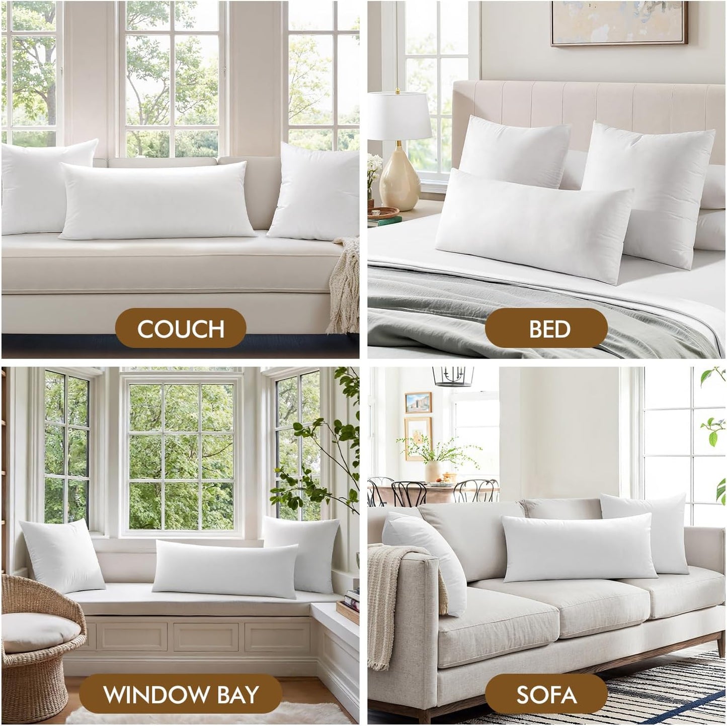 14X22 Inch Pillow Insert, Throw Pillow for Bed Sofa Couch Rectangle Decorative Lumbar Virgin Microfiber Stuffer