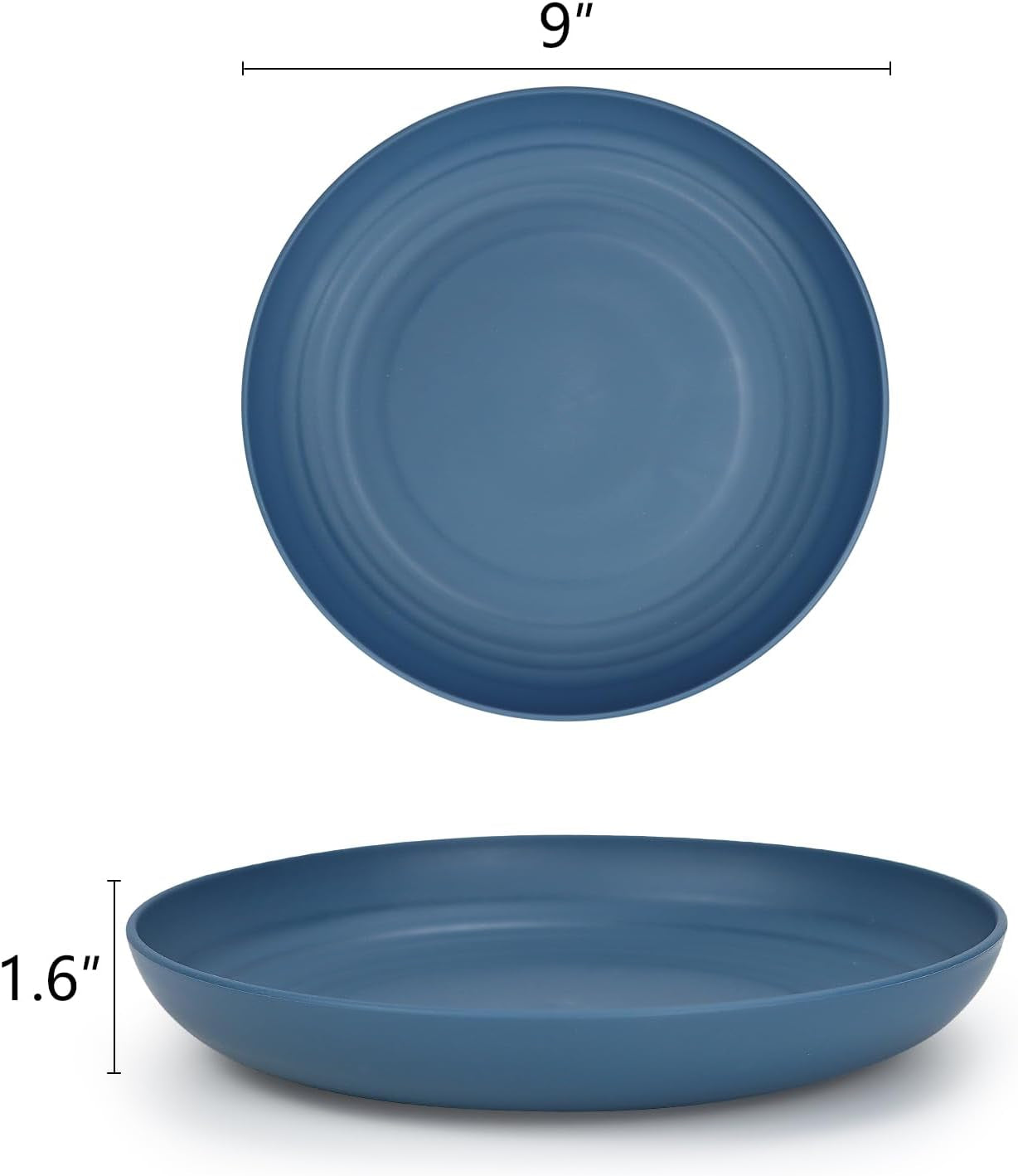 Wheat Straw Dinner Plates - Set of 8 Durable, Dishwasher and Microwave Safe Children's Plates (Blue) - 9 Inch Size