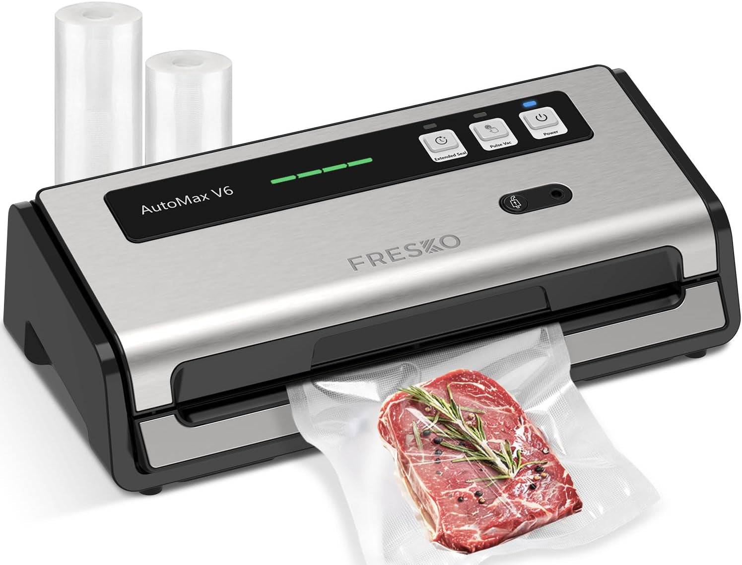 Food Vacuum Sealer with Automatic Bag Detection, Double Heat Seal, Built-In Bag Roll Storage & Cutter, 2 Rolls Bags, Starter Kit